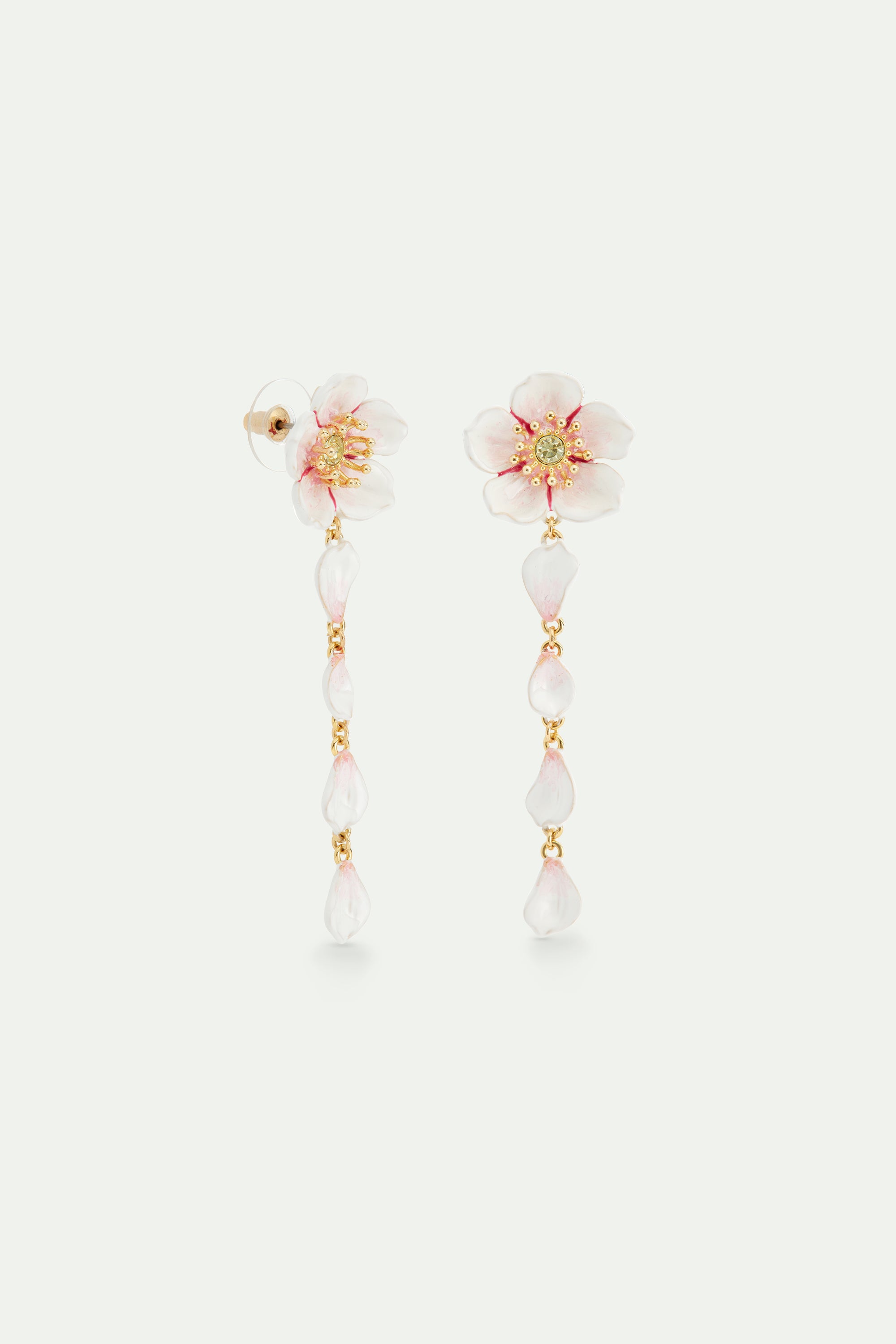 White cherry blossom dangle post earrings