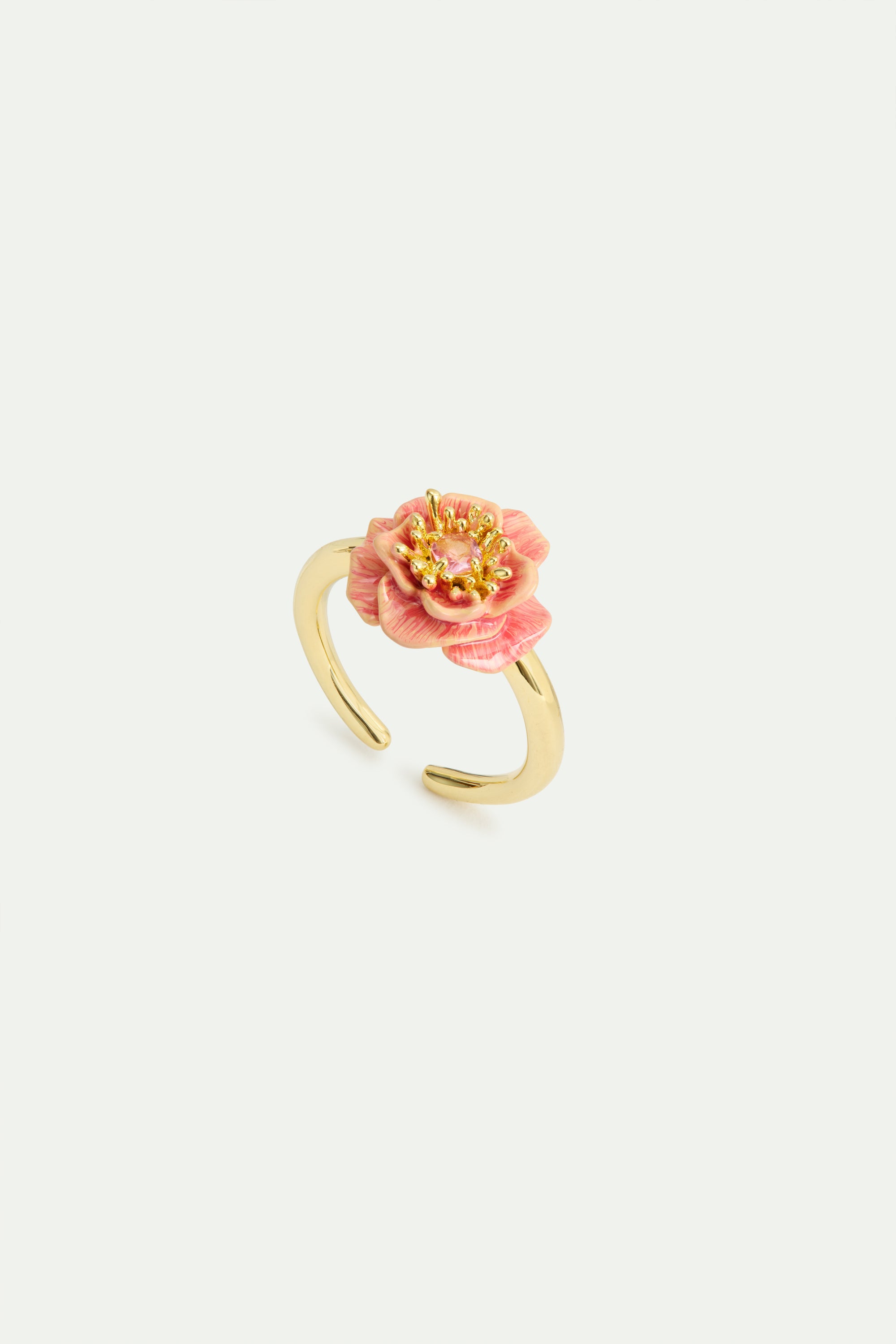 Pink anemone adjustable ring