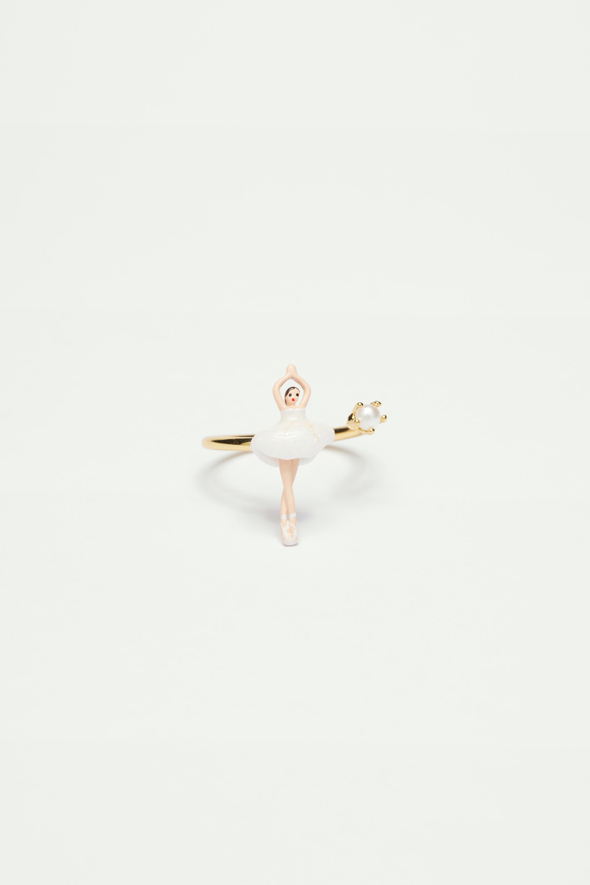 Adjustable ring with mini ballerina in a white tutu