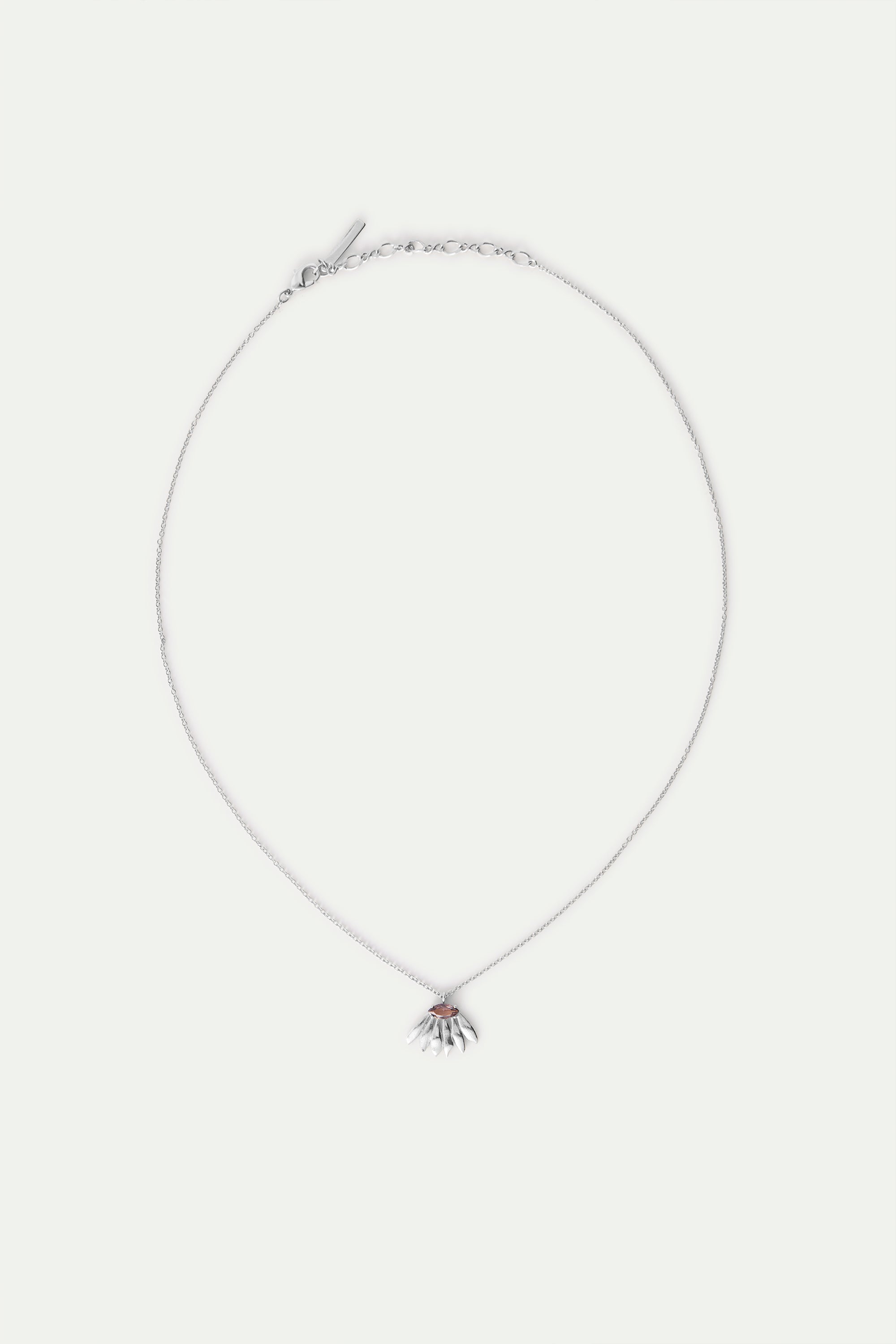 Silver sunflower and purple stone pendant necklace