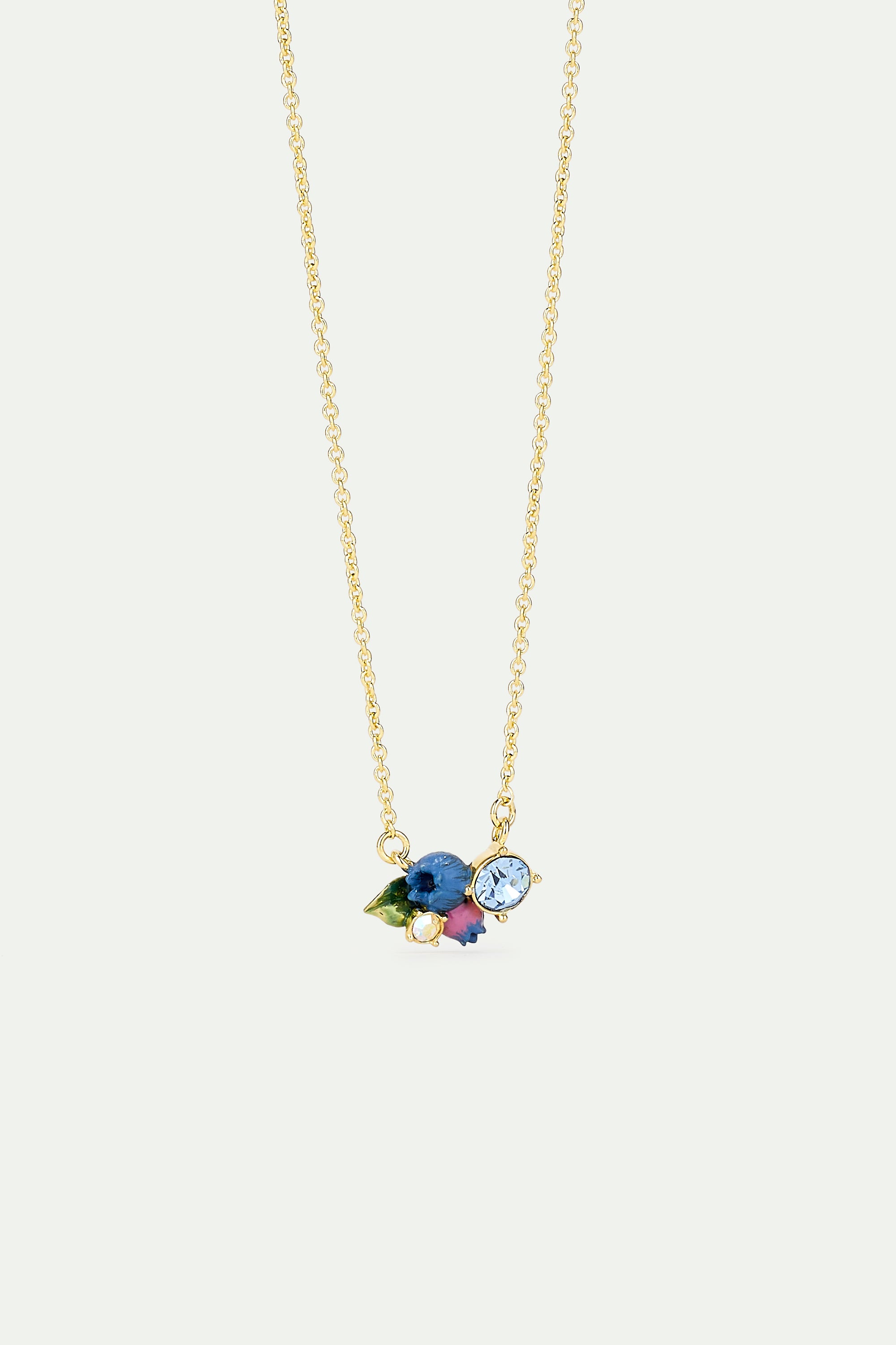 Delicate blueberry necklace with round white and blue stones