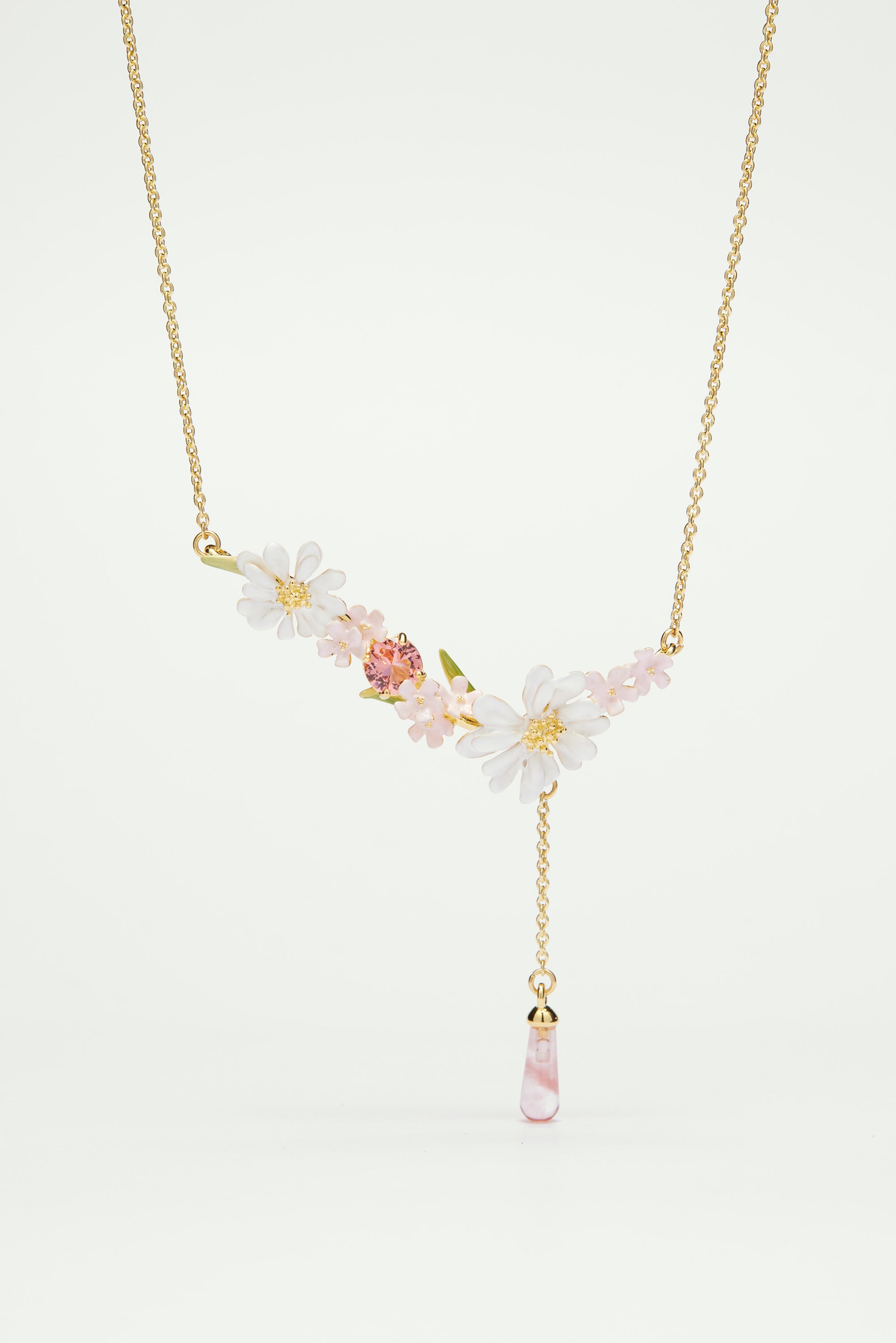 Flower bouquet and pink pearl statement necklace