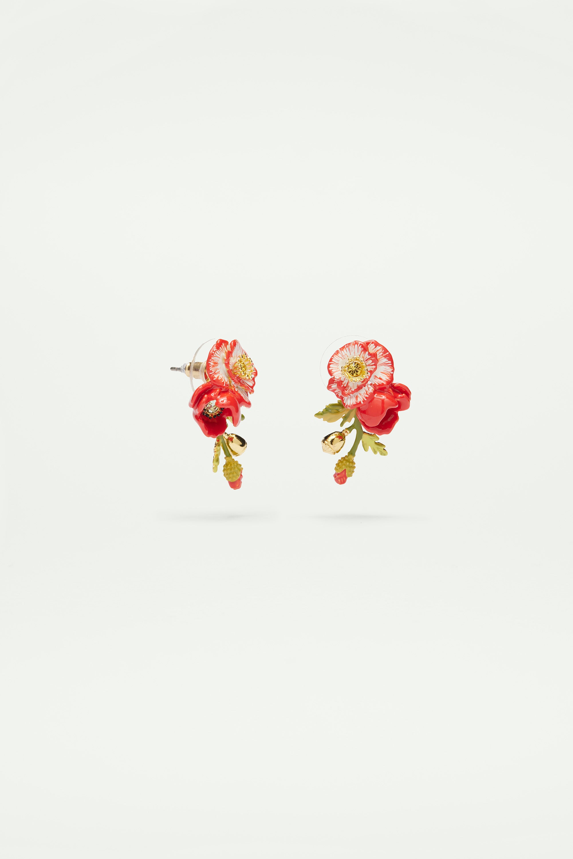 Poppy and golden bead post earrings