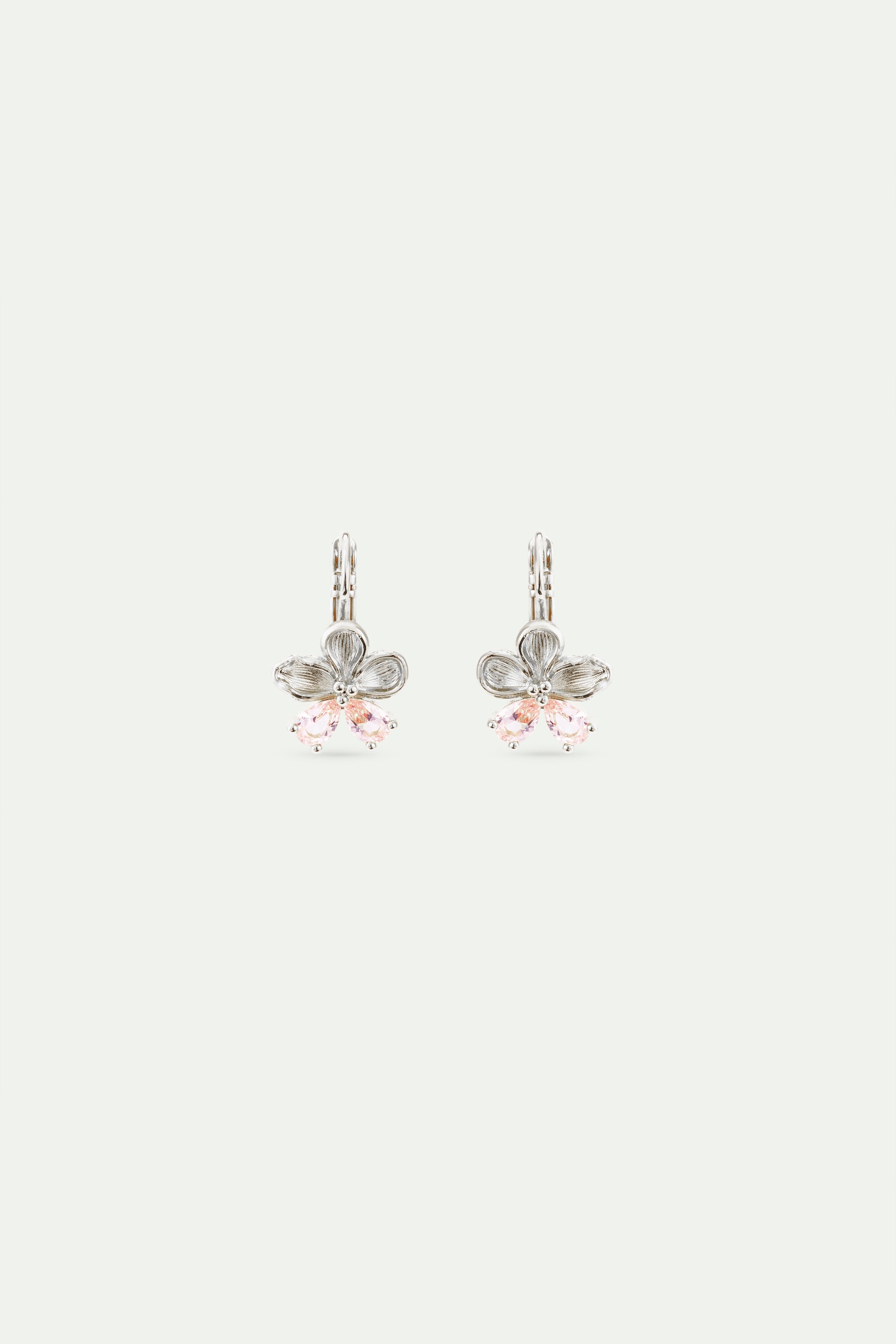 Silver cherry blossom and pink stone sleeper earrings
