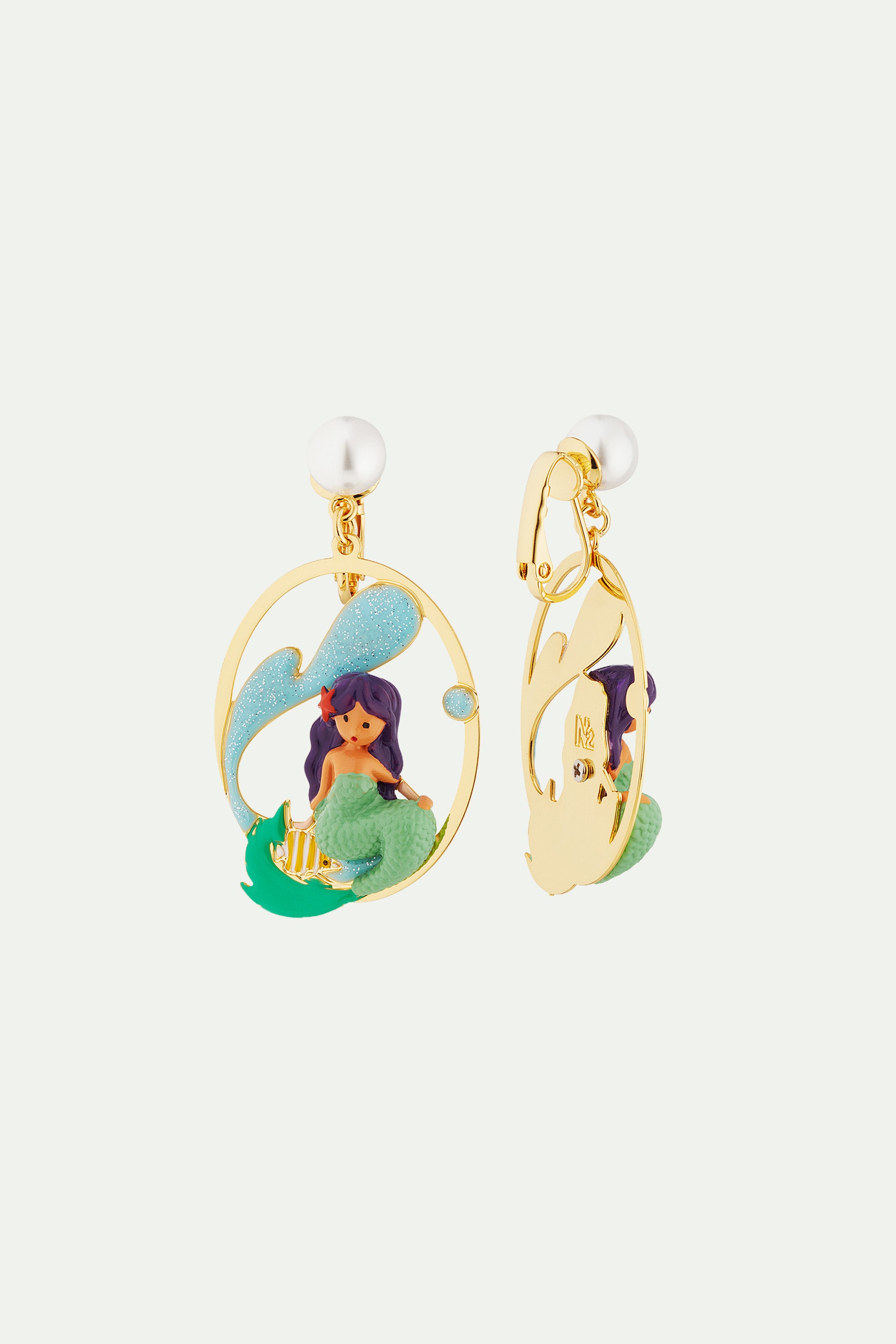Mermaid and wave post earrings