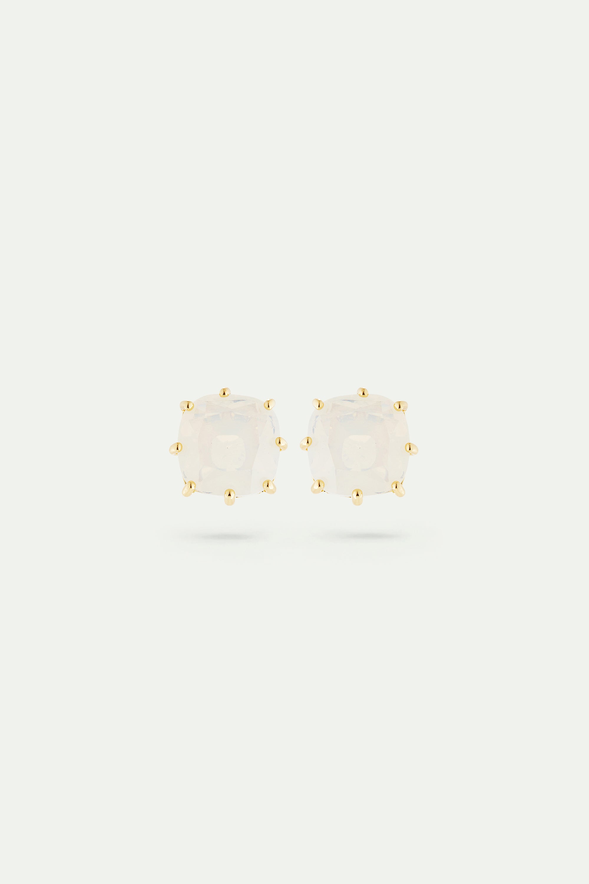 Opalescent white Diamantine square stone sleeper earrings