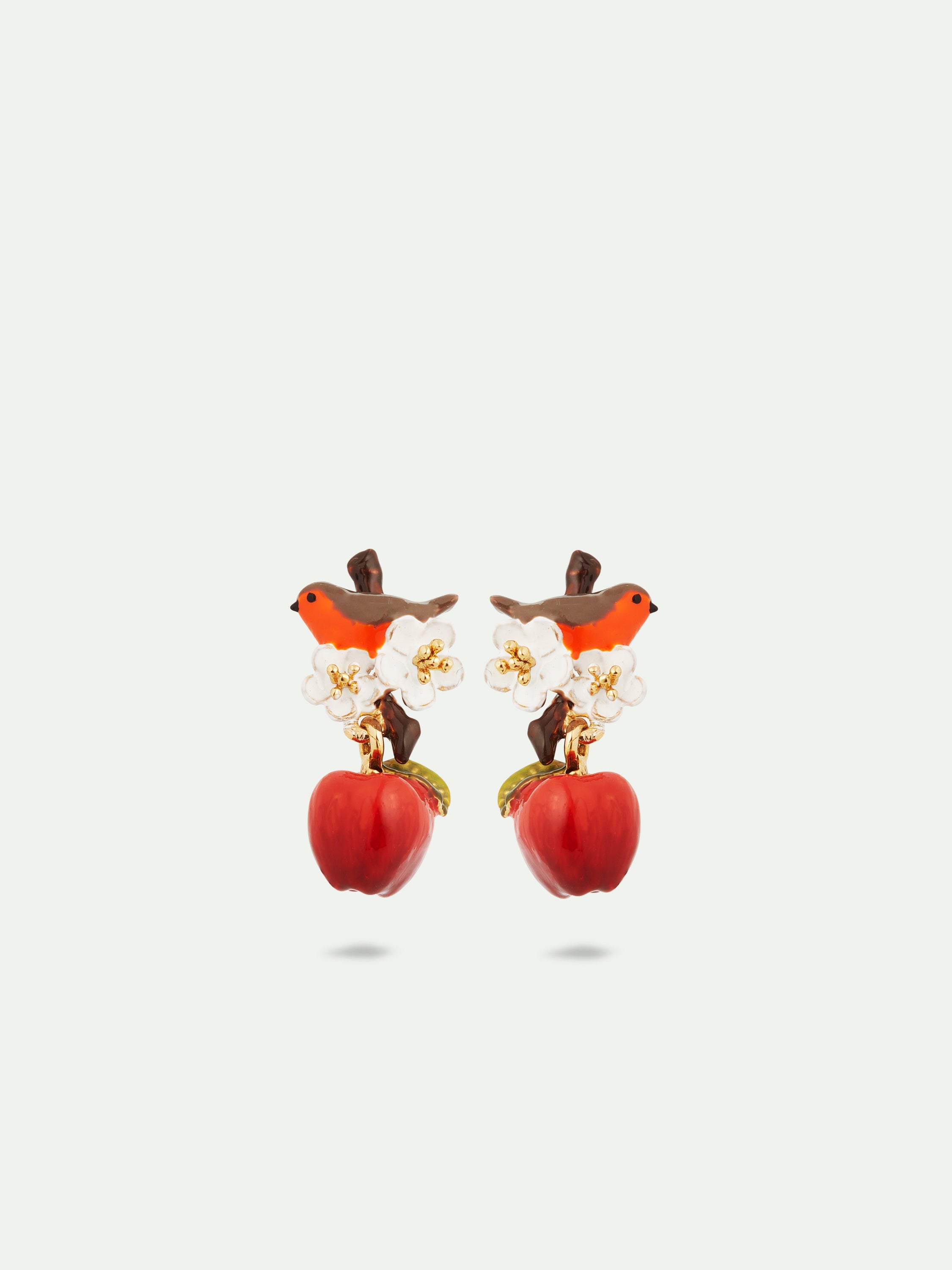 Robin and apple clip-on earrings