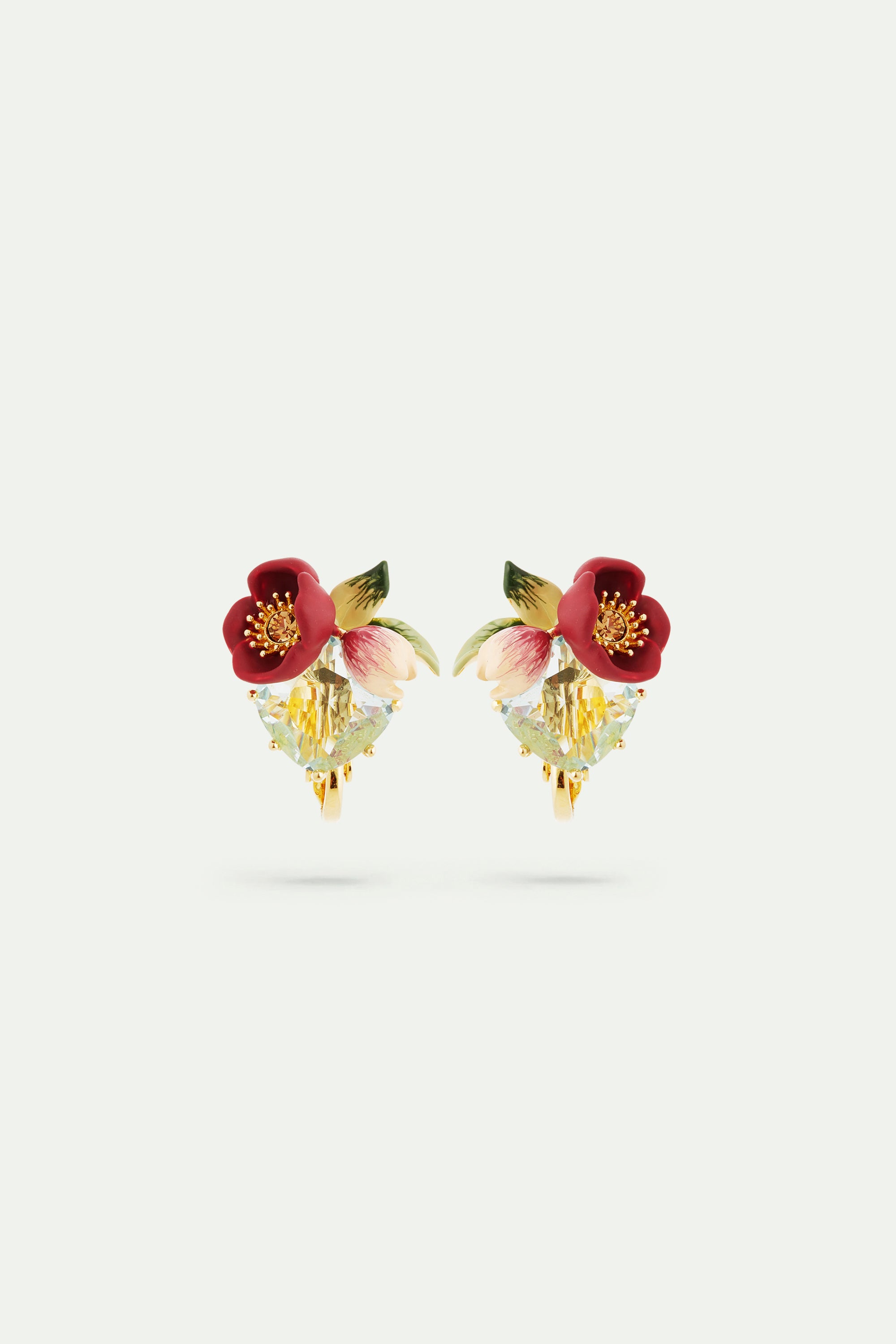 Red hellebore flower and faceted stone earrings