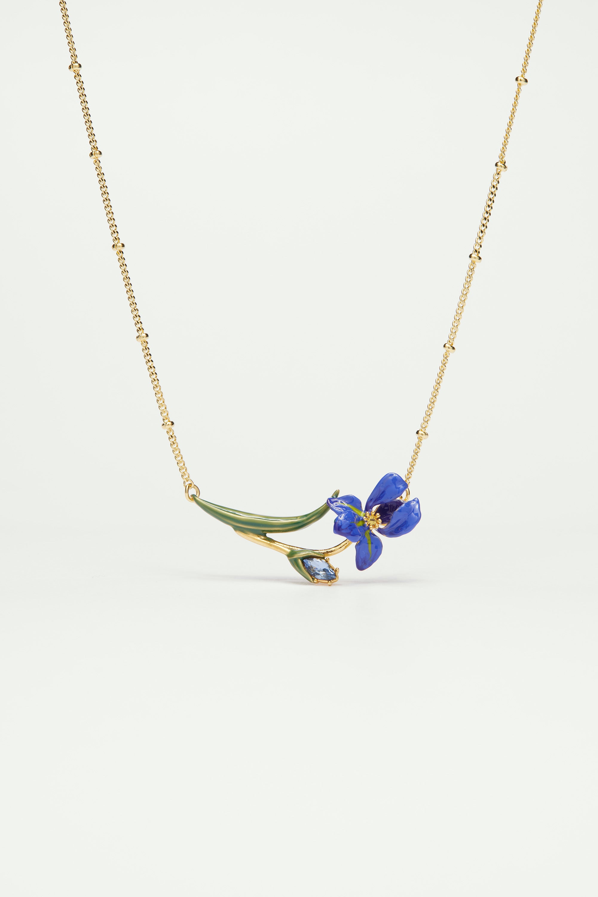 Siberian iris and faceted glass fine necklace