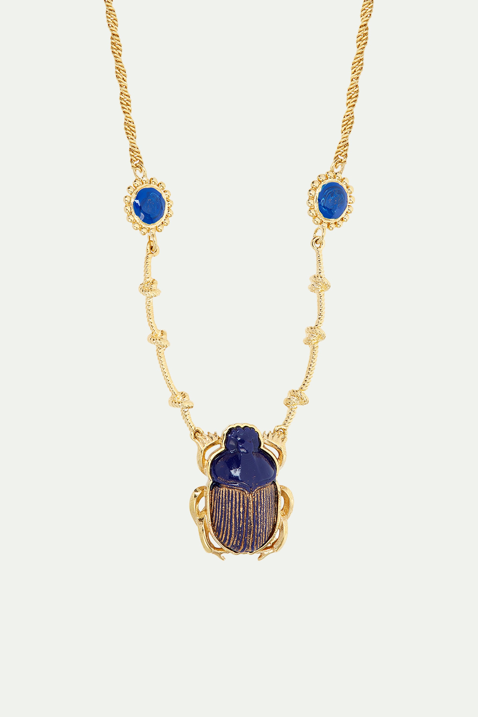 Sacred egyptian blue scarab beetle pendant necklace