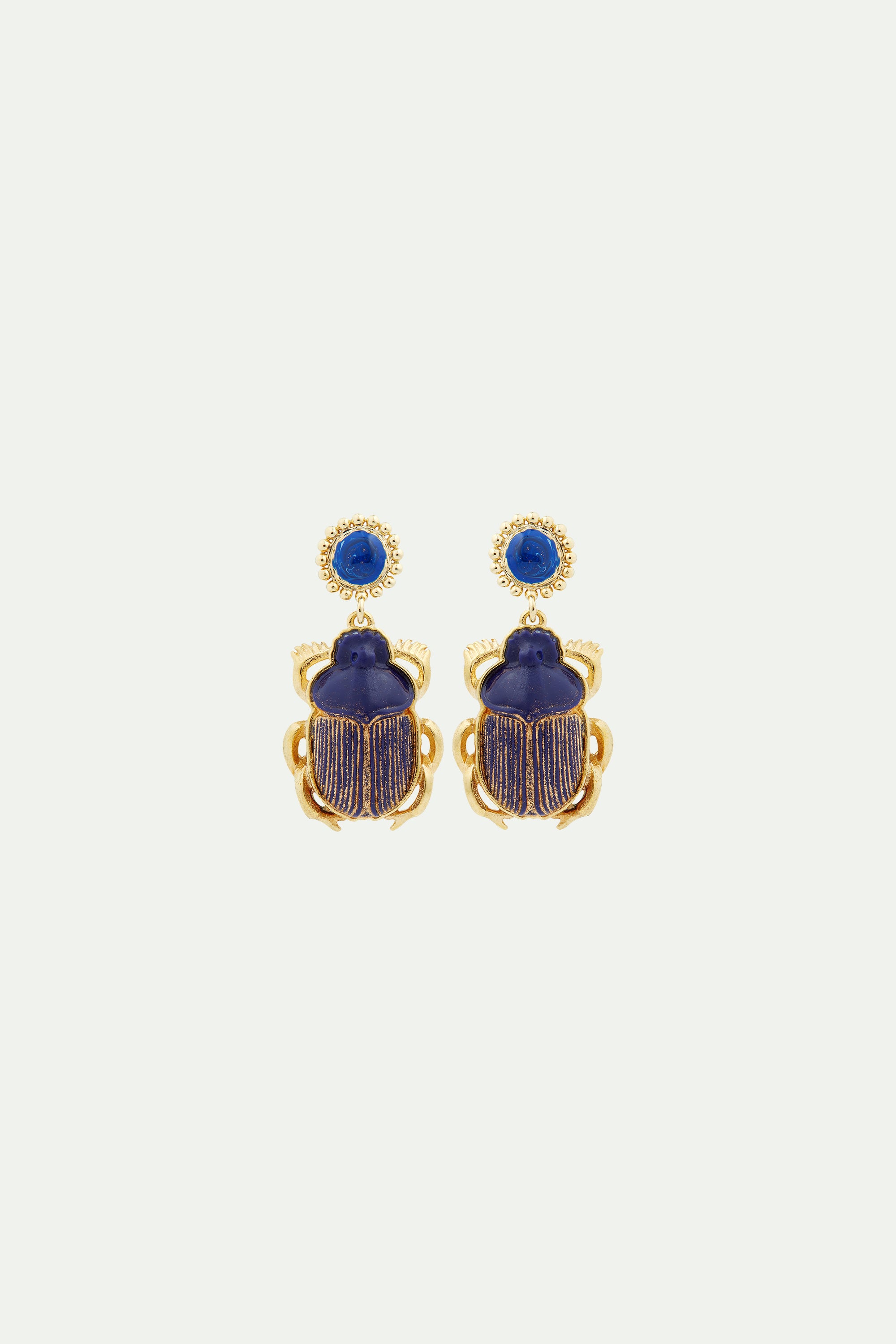 Sacred egyptian blue scarab post beetle earrings
