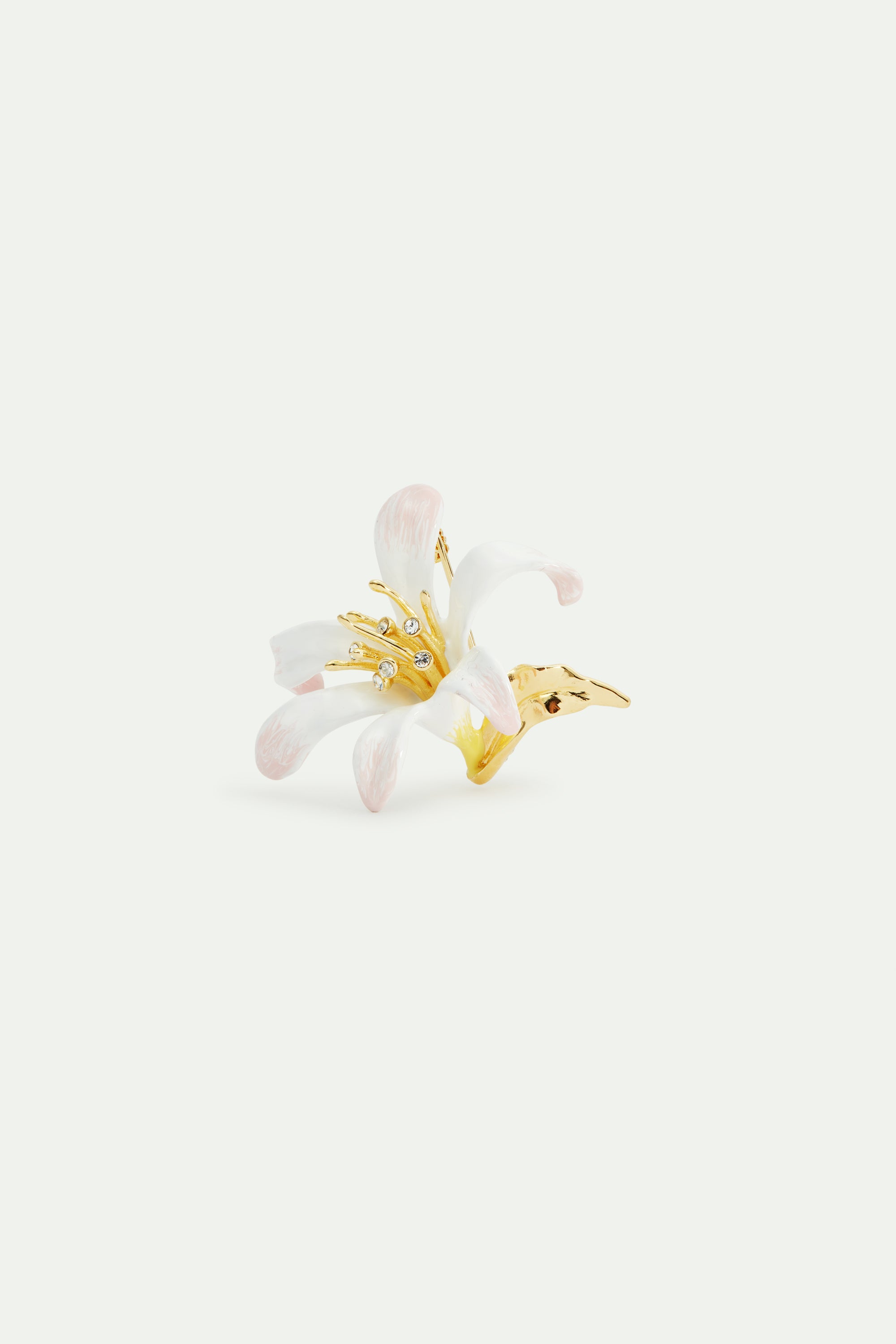 White lily flower and crystal brooch