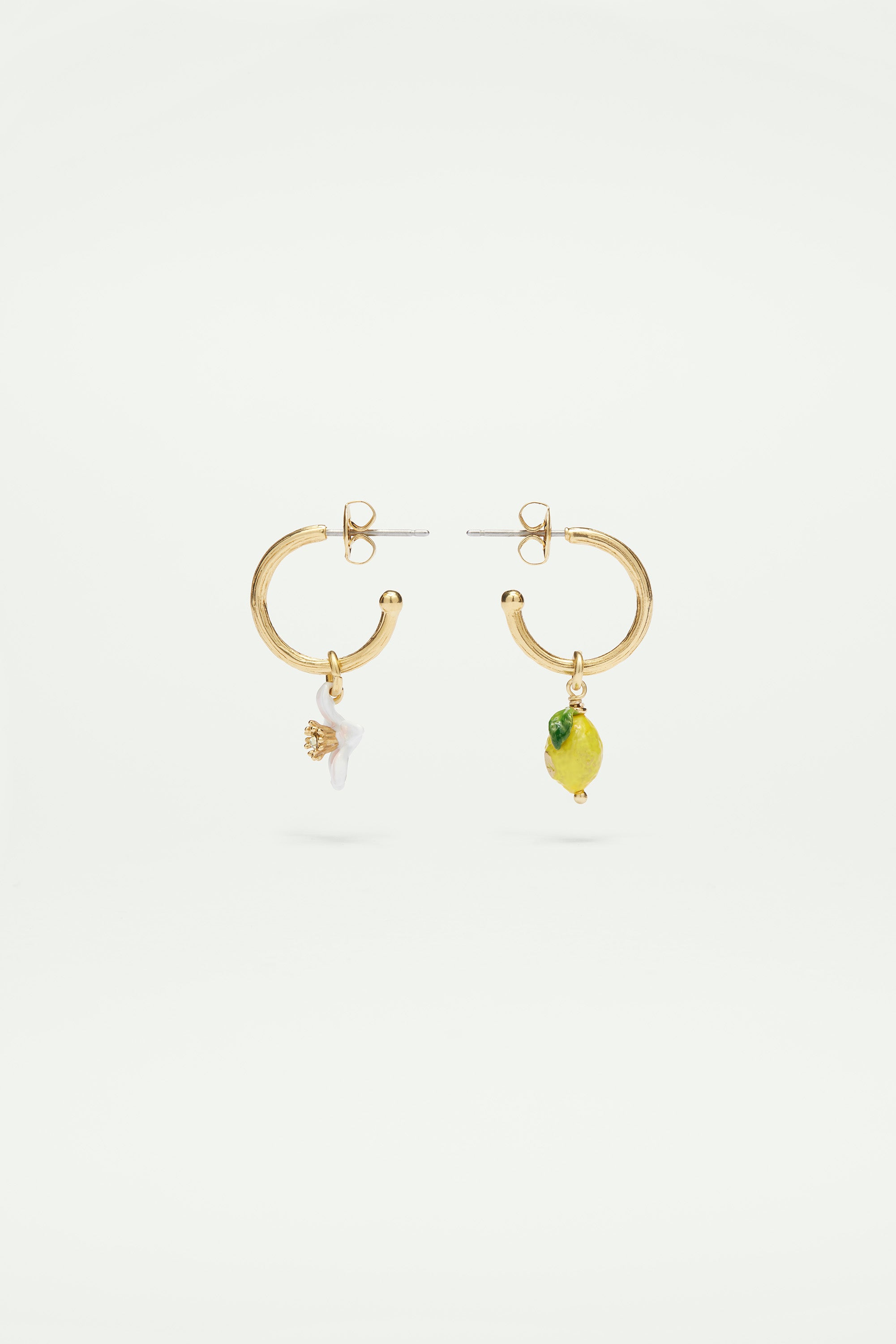 Lemon and lemon white blossom post hoop earrings
