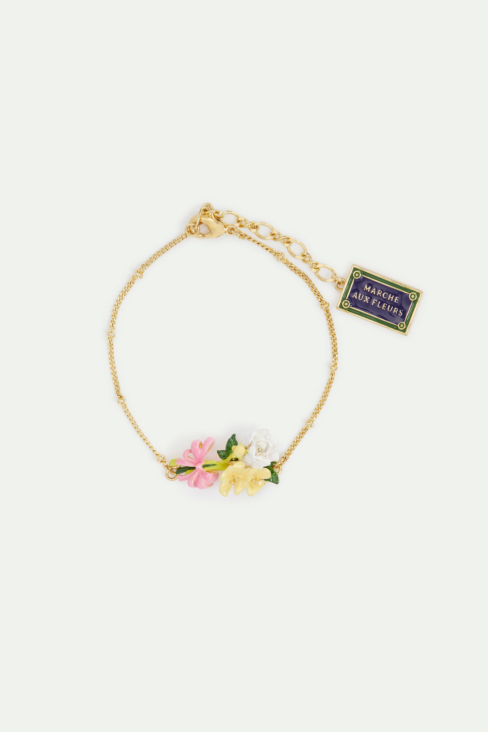 Pulsera fina flores y cartel calle de París