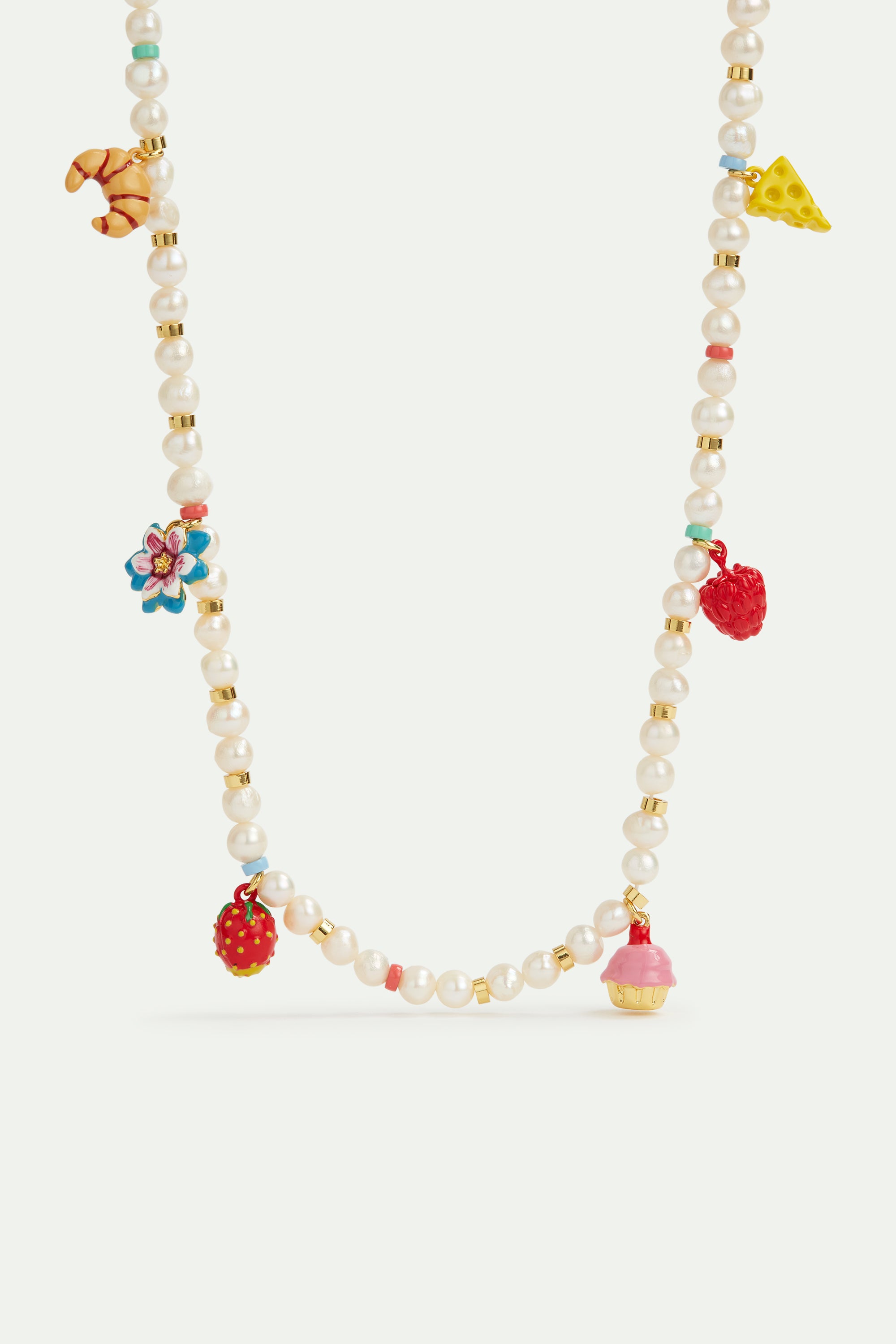 Croissant, flower, fruits, pastry and cheese charm necklace