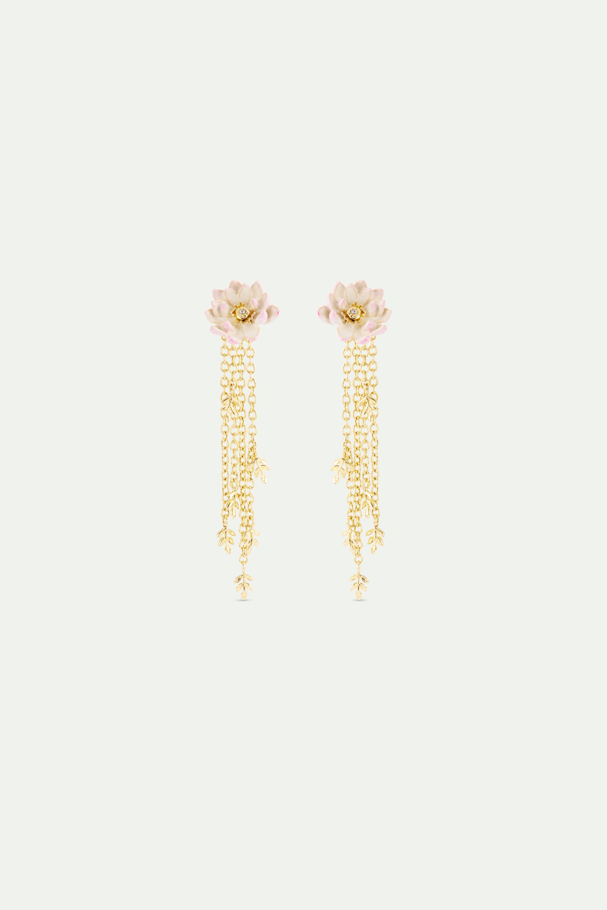 Gold-plated pink water lily dangle earrings