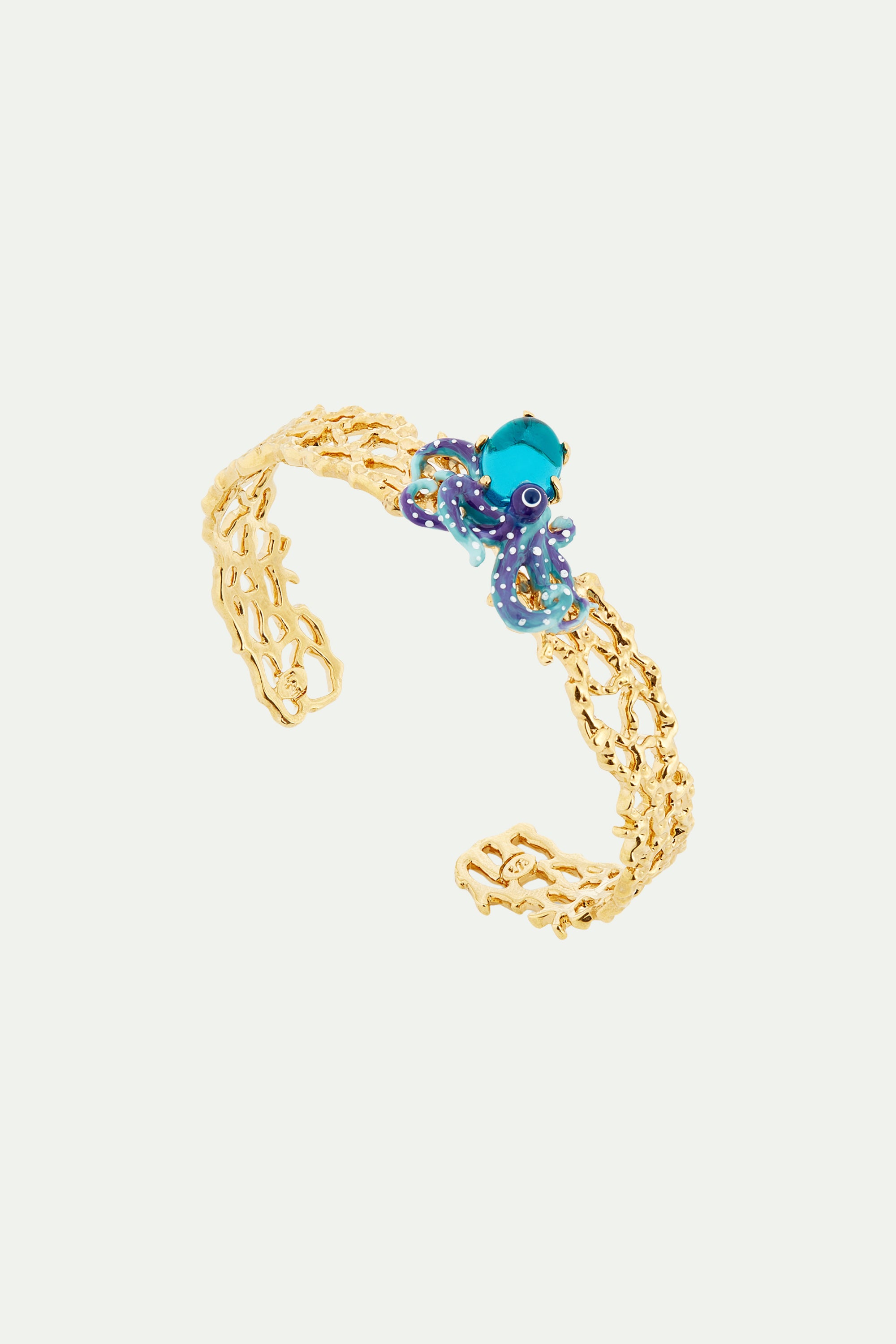 Blue octopus and blue cut glass bangle bracelet