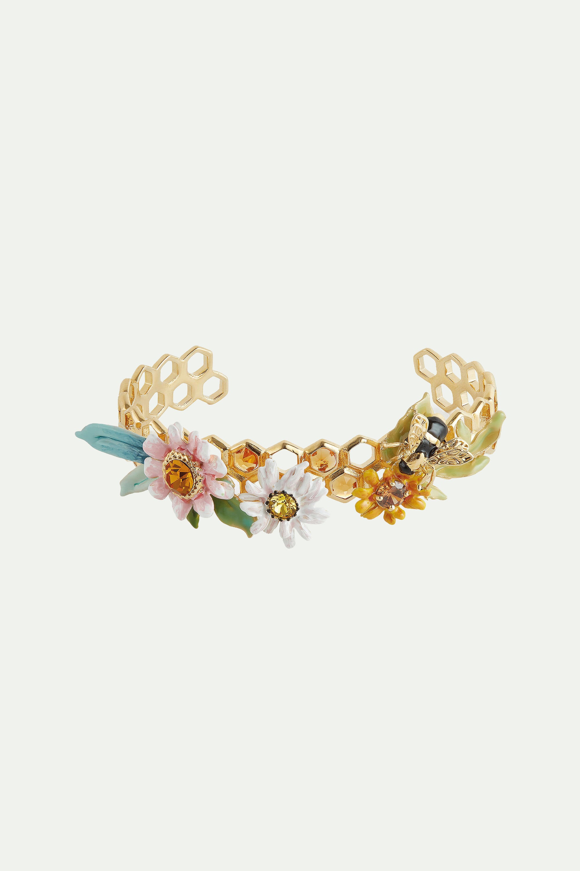 Pulsera rígida flores y alveolos de miel