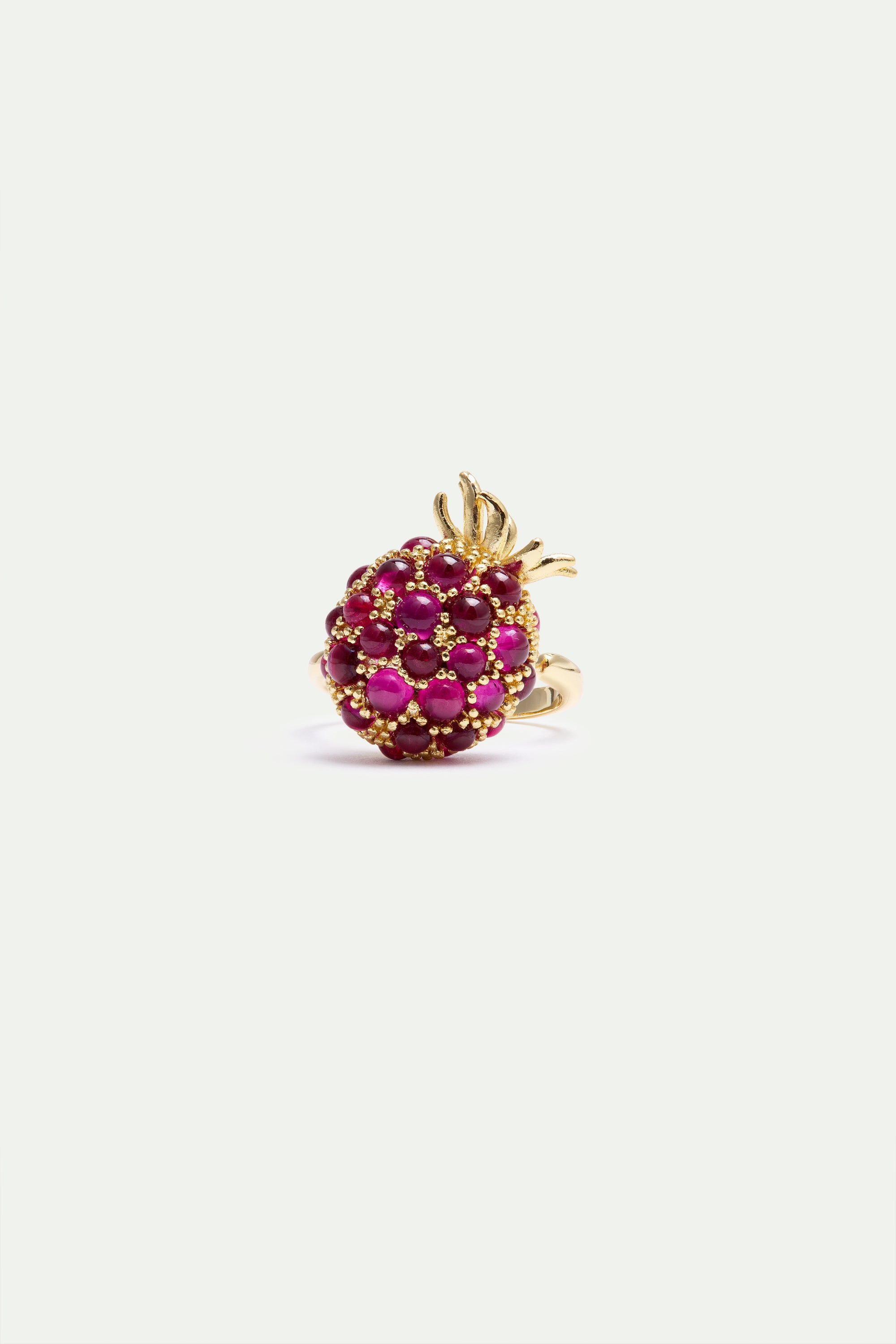 Adjustable ring with raspberry and golden beads