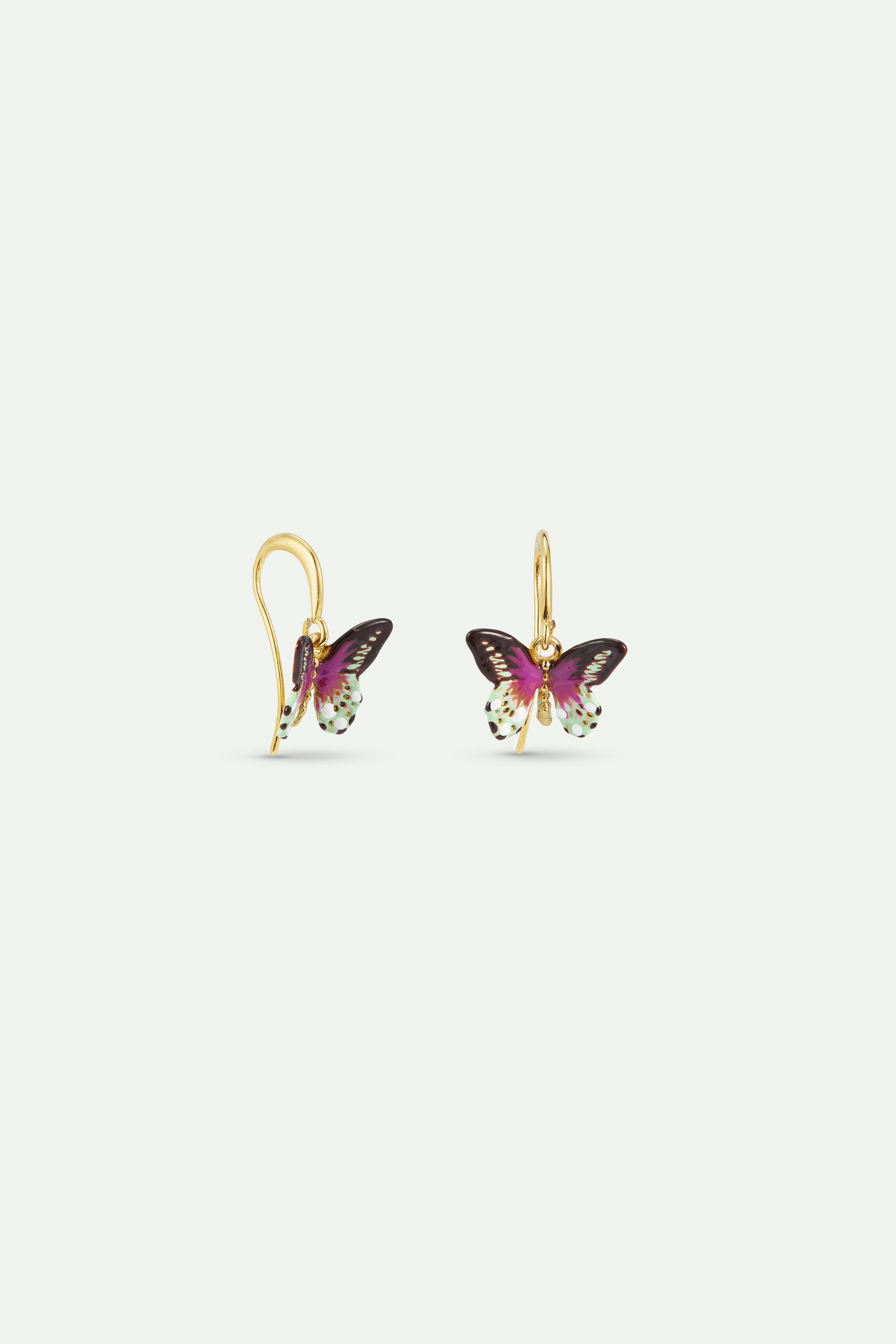 Green and purple butterfly hook earrings
