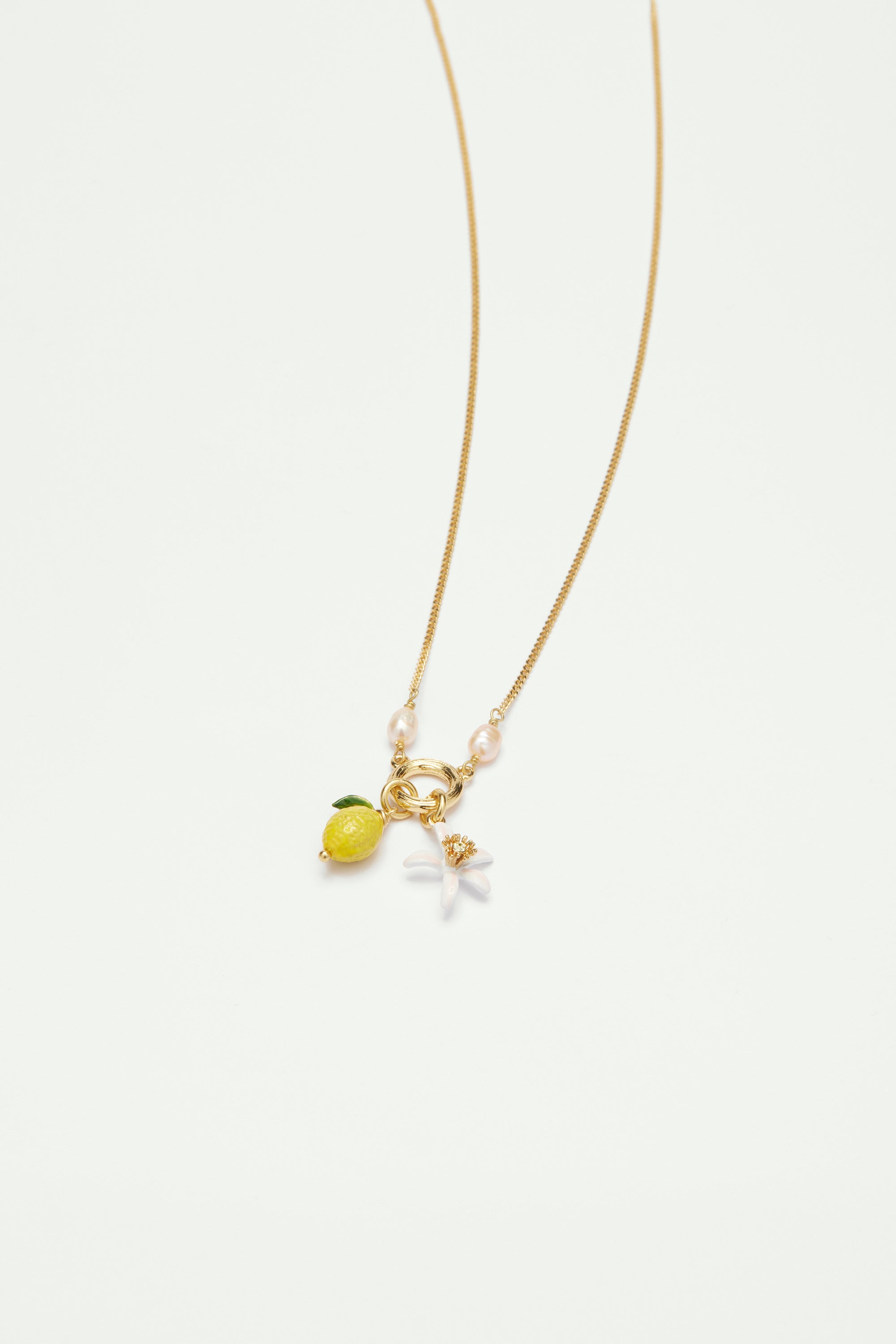 Lemon and lemon blossom pendant necklace