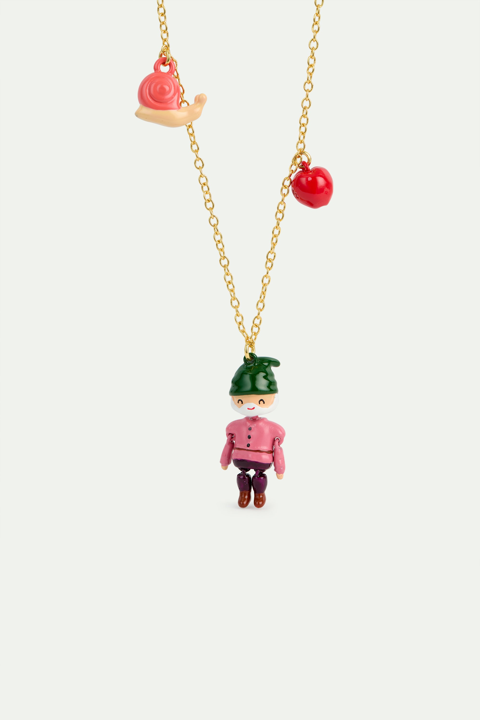 Dwarf, apple and snail pendant necklace