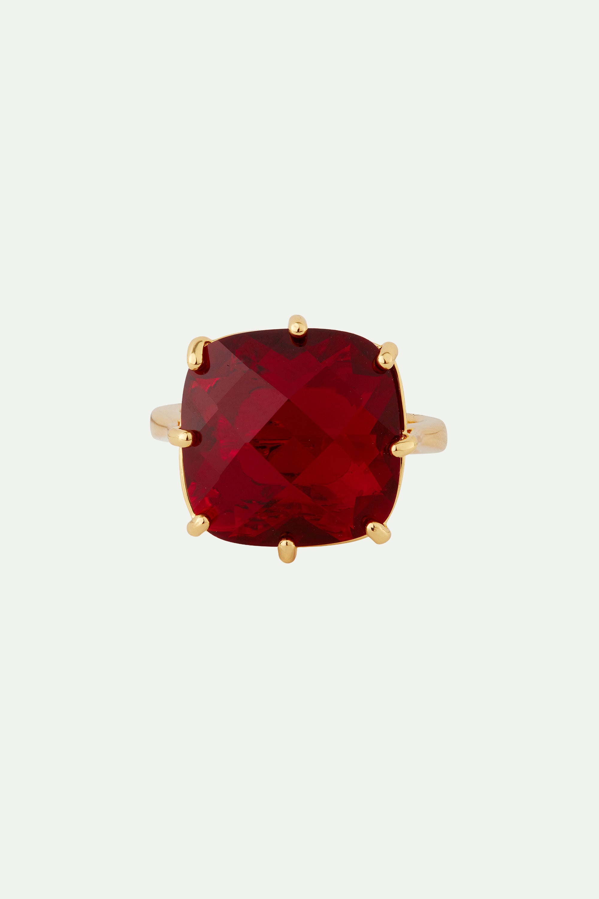 Garnet red Diamantine square solitaire ring