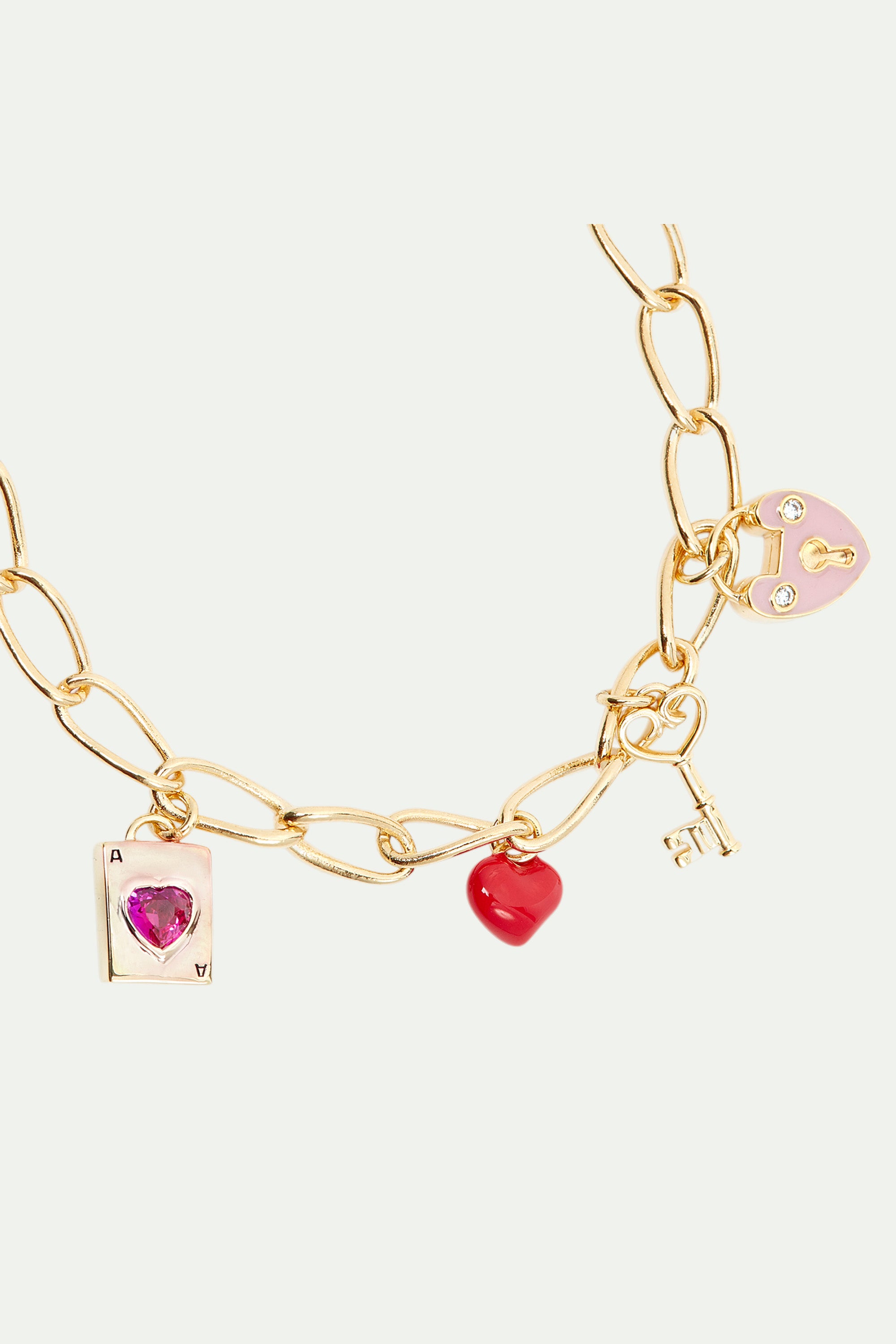 Rectangle chain and love charm bracelet