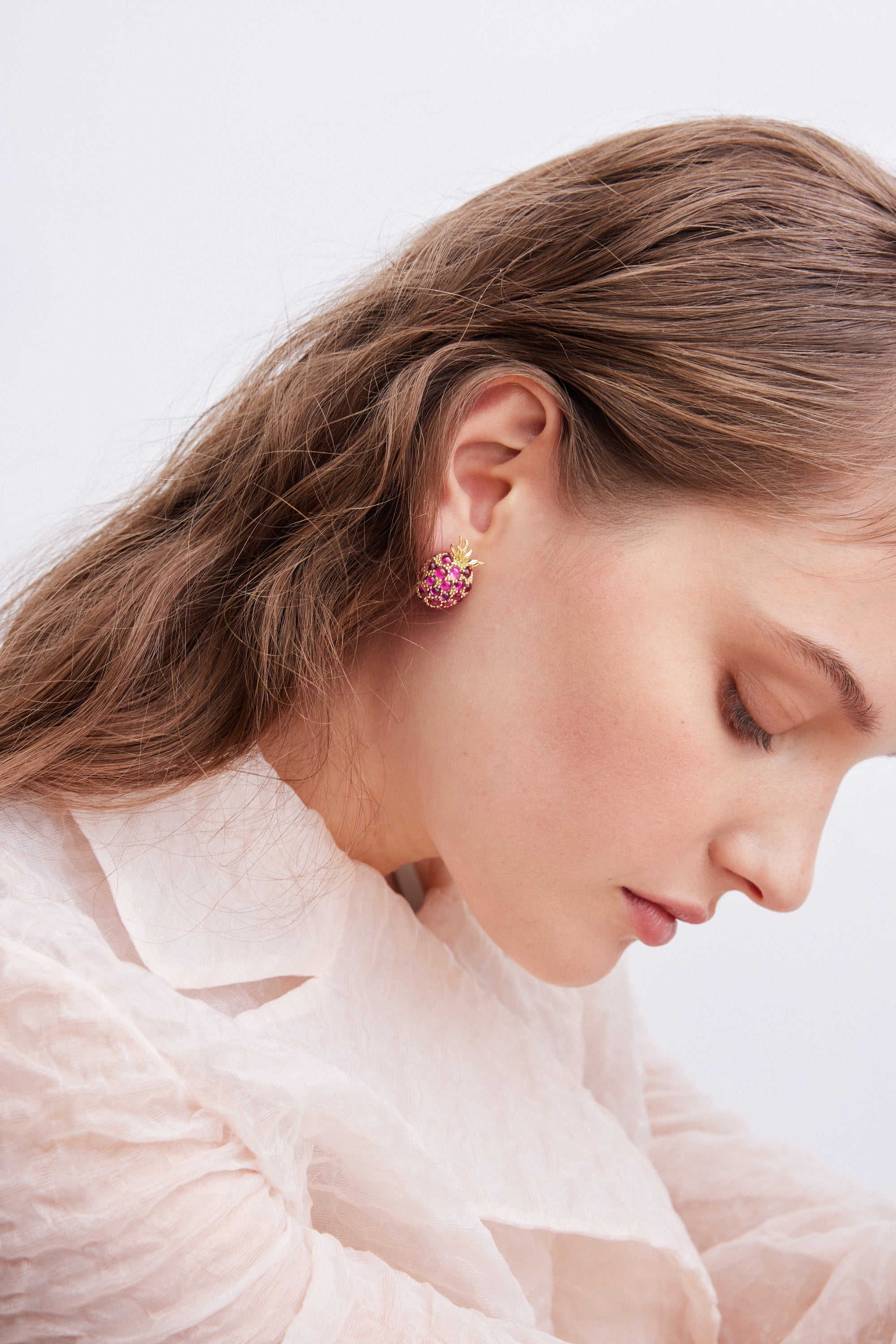 Raspberry and golden bead earrings