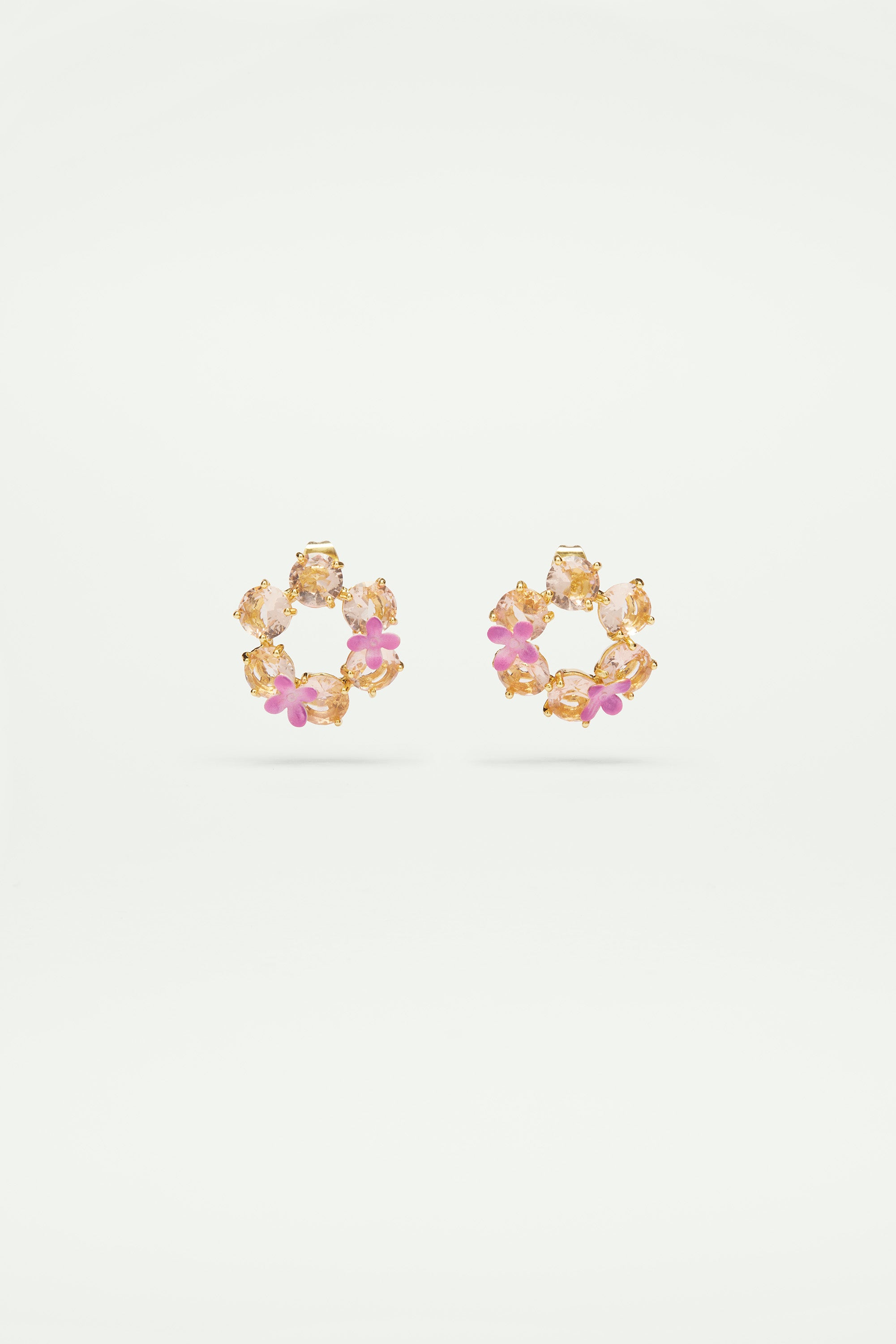 Apricot pink diamantine 6 round stone earrings