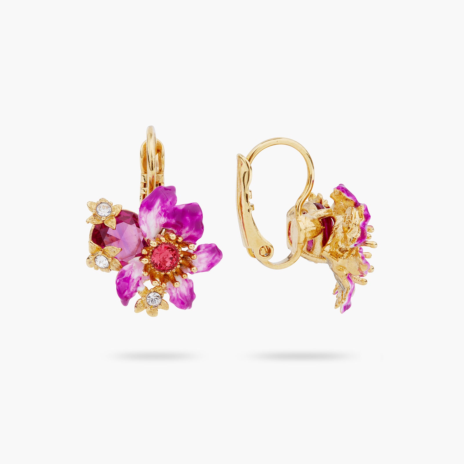 Purple bauhinia flower sleeper earrings