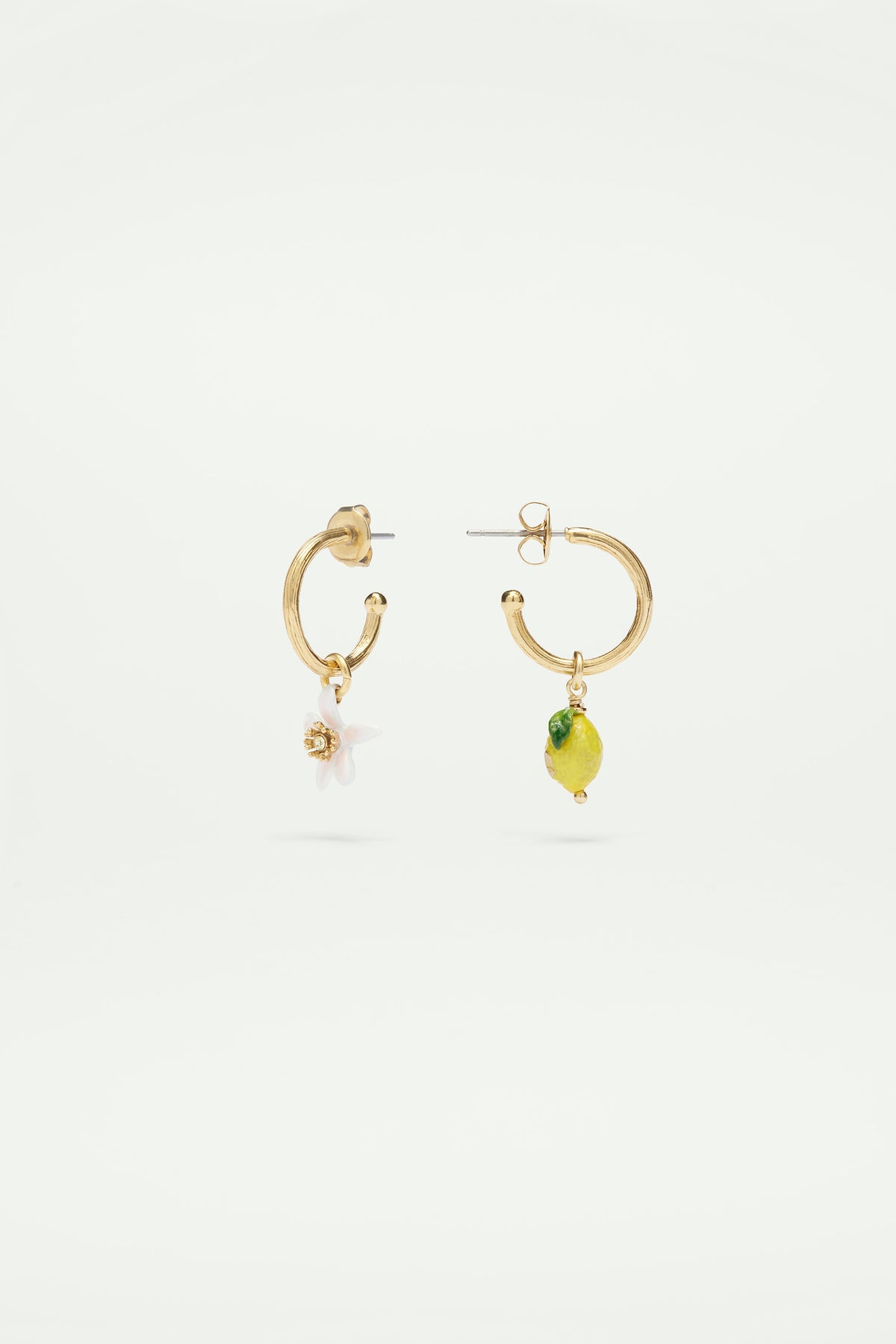 Lemon and lemon white blossom post hoop earrings