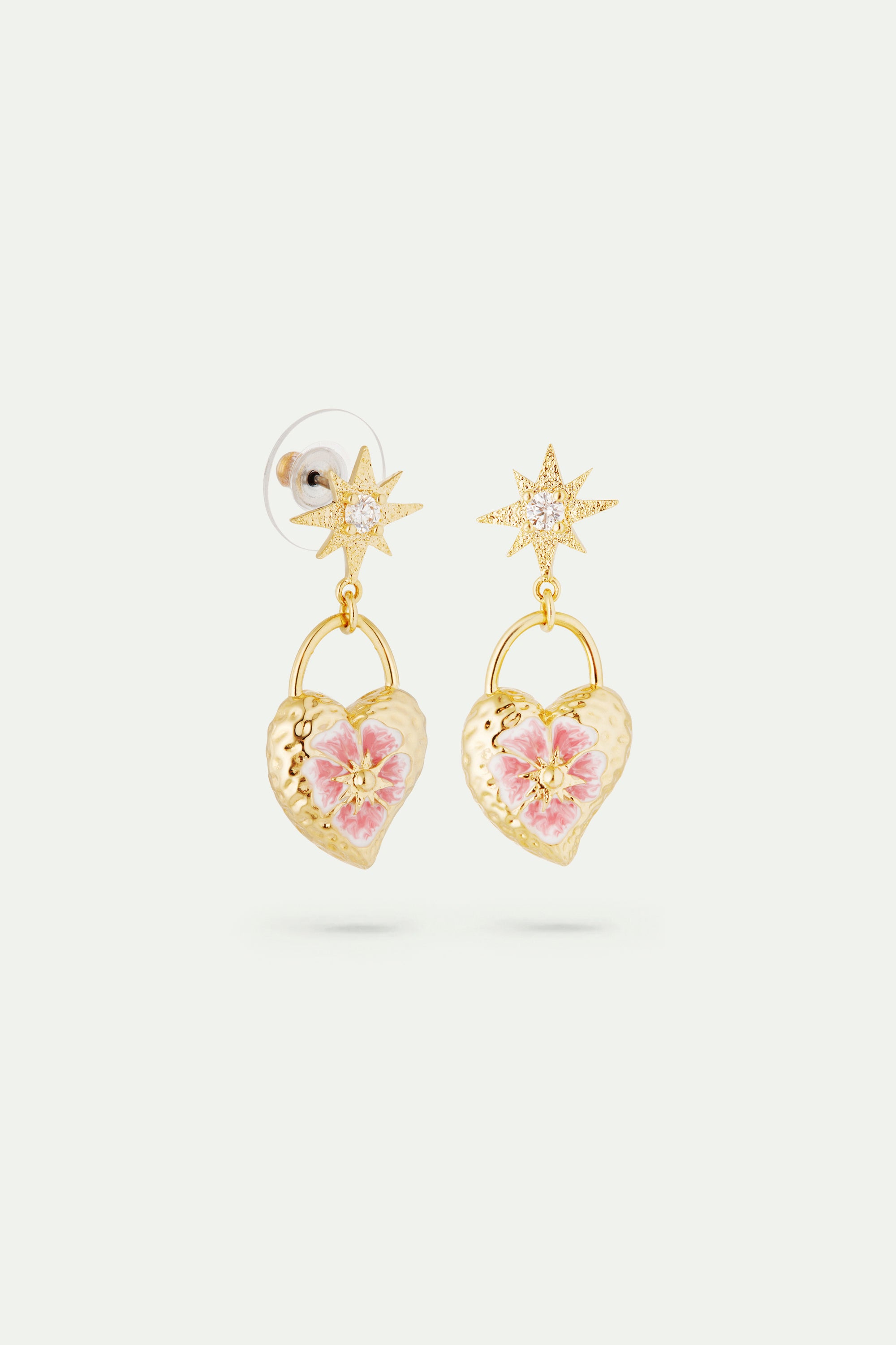 Heart, pansy flower and star post earrings