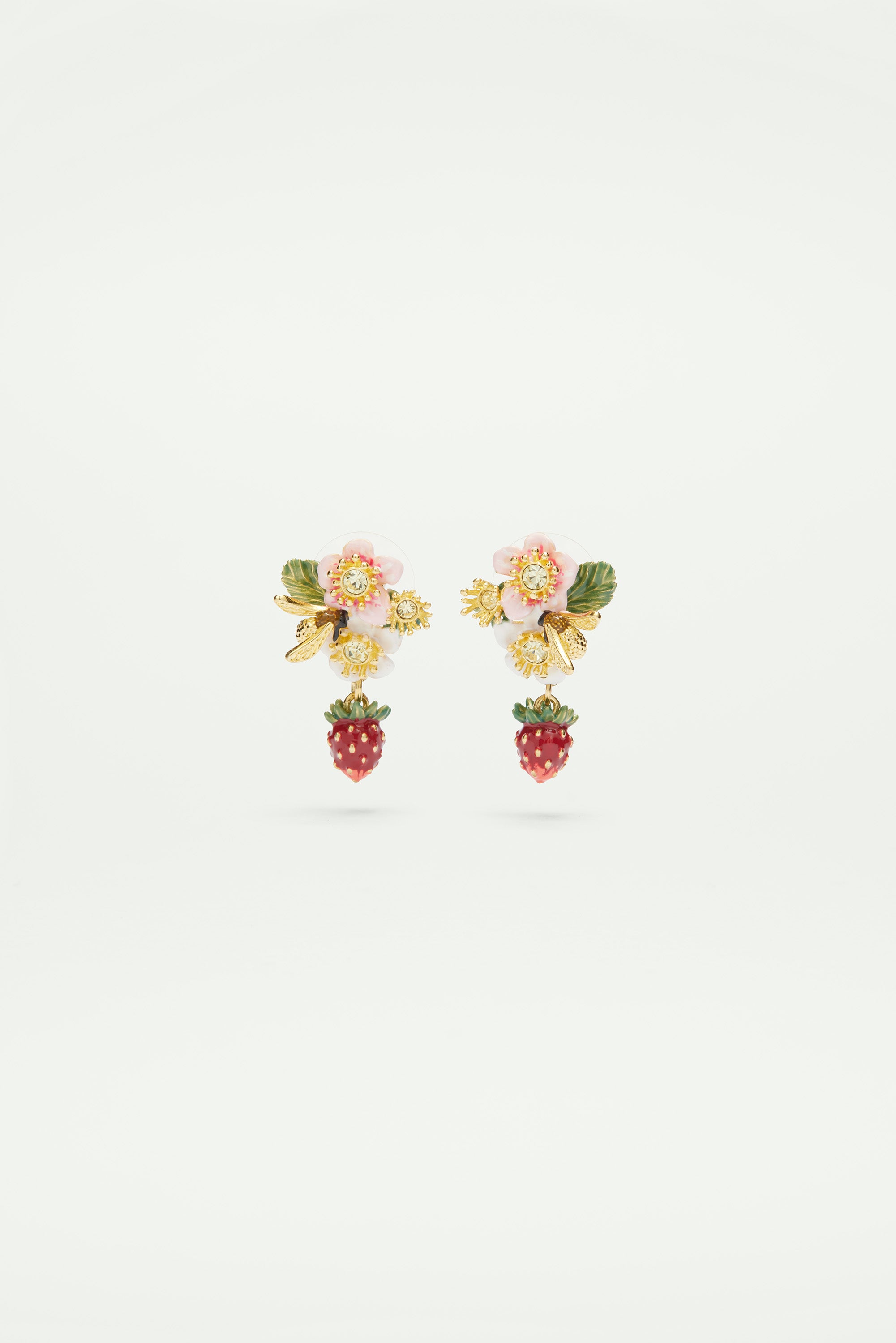 Wild strawberry and strawberry flower post earrings