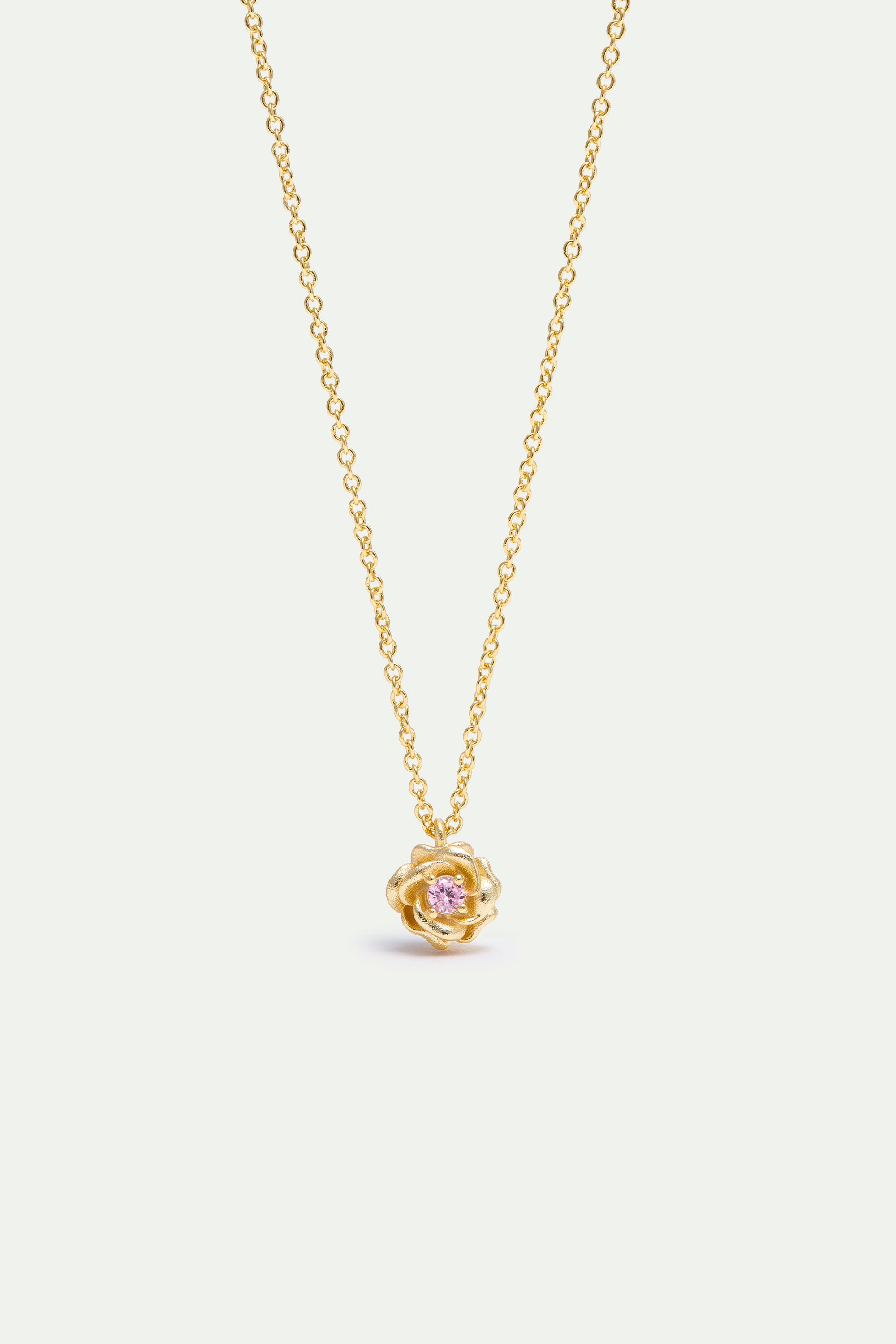 Gold Mona Lisa rose and pink crystal necklace