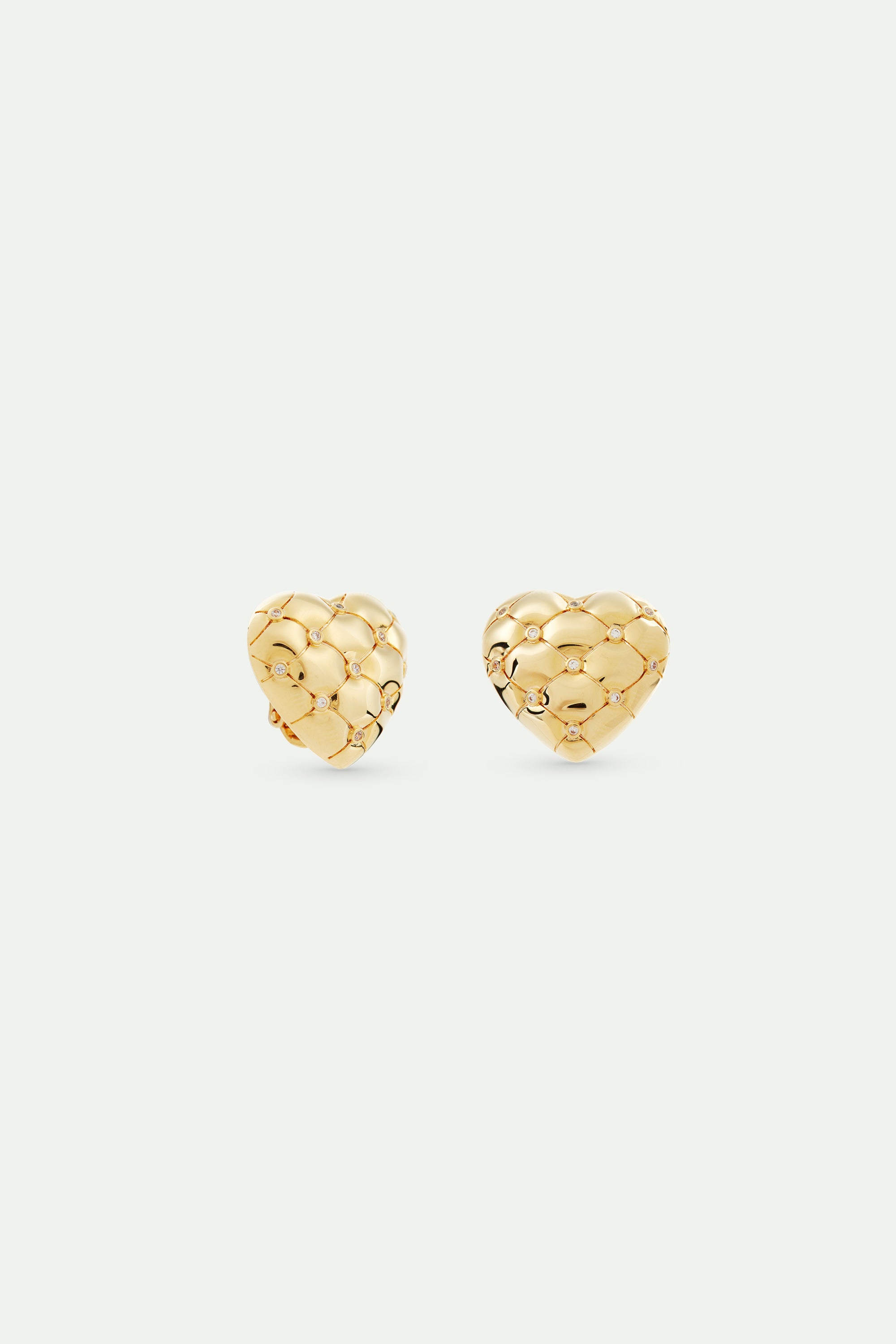 Quilted gold heart and crystal earrings