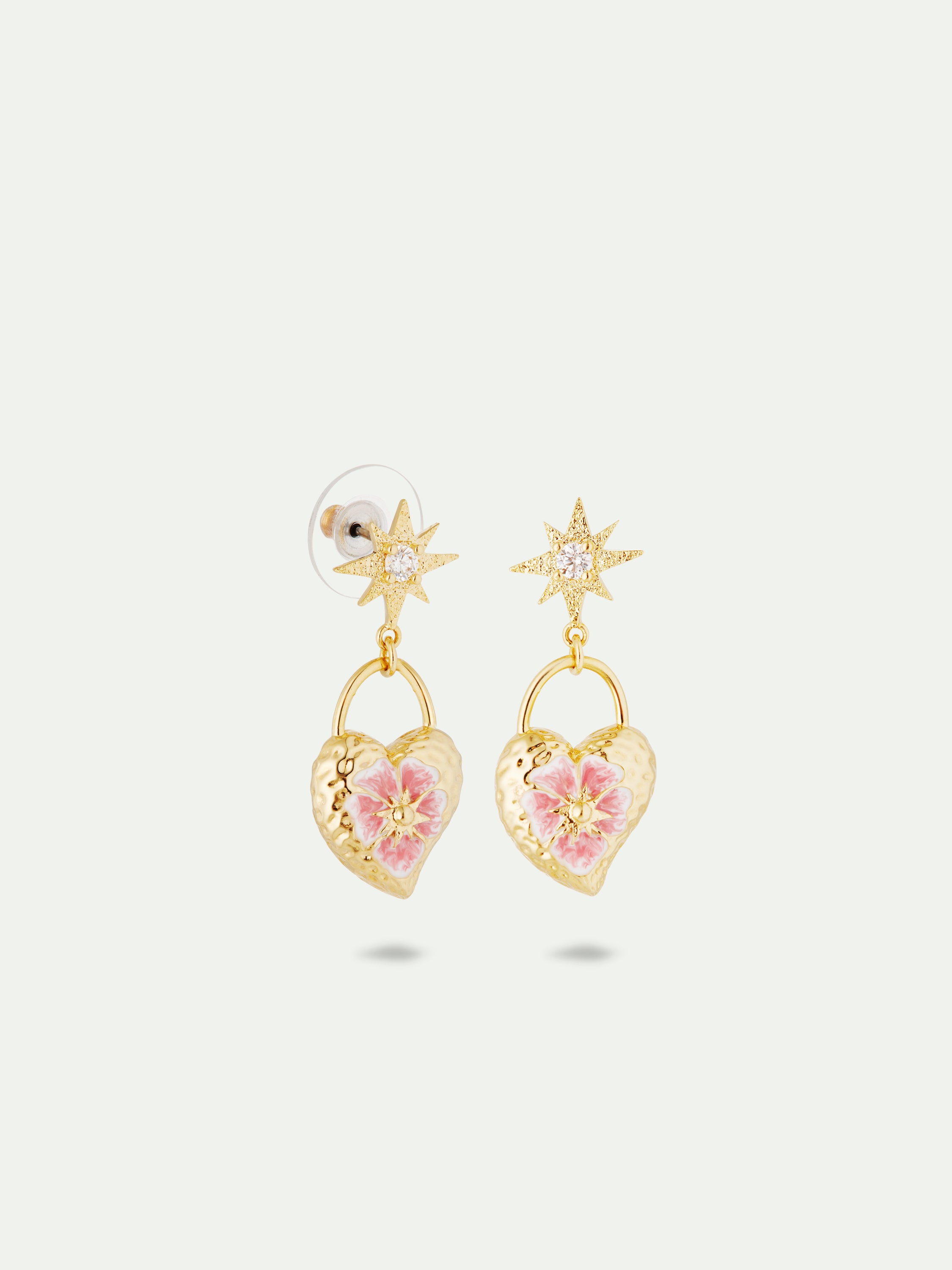 Heart, pansy flower and star post earrings