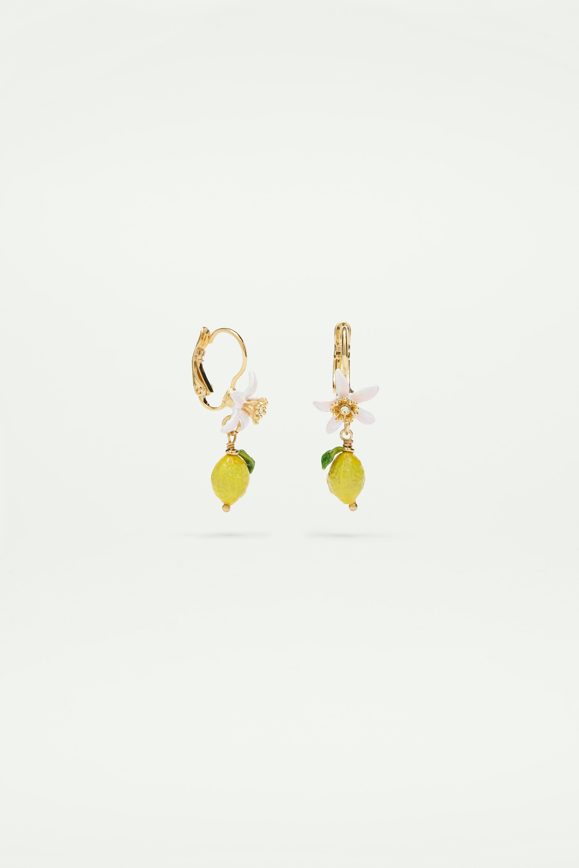 Lemon and white flower sleeper earrings