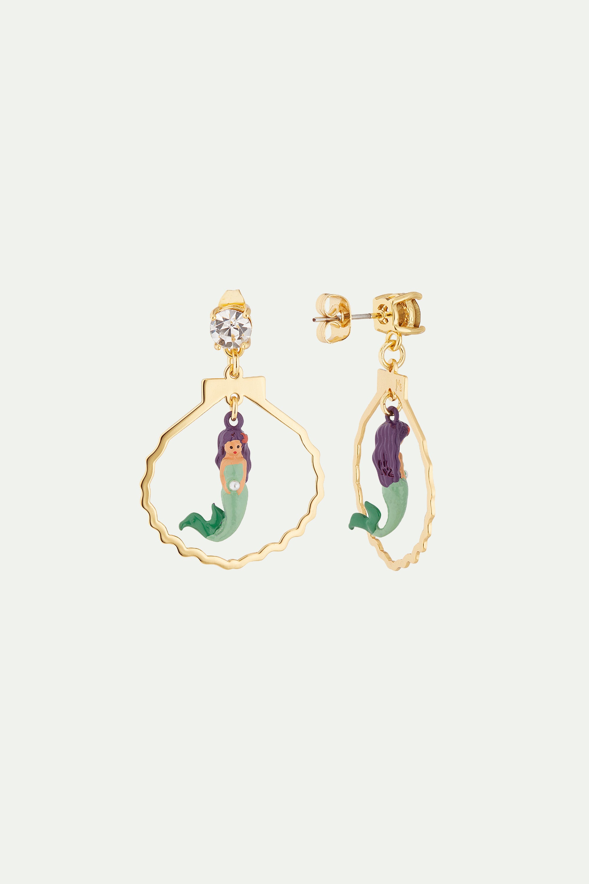 Mermaid, cut stone, seashell shape earrings