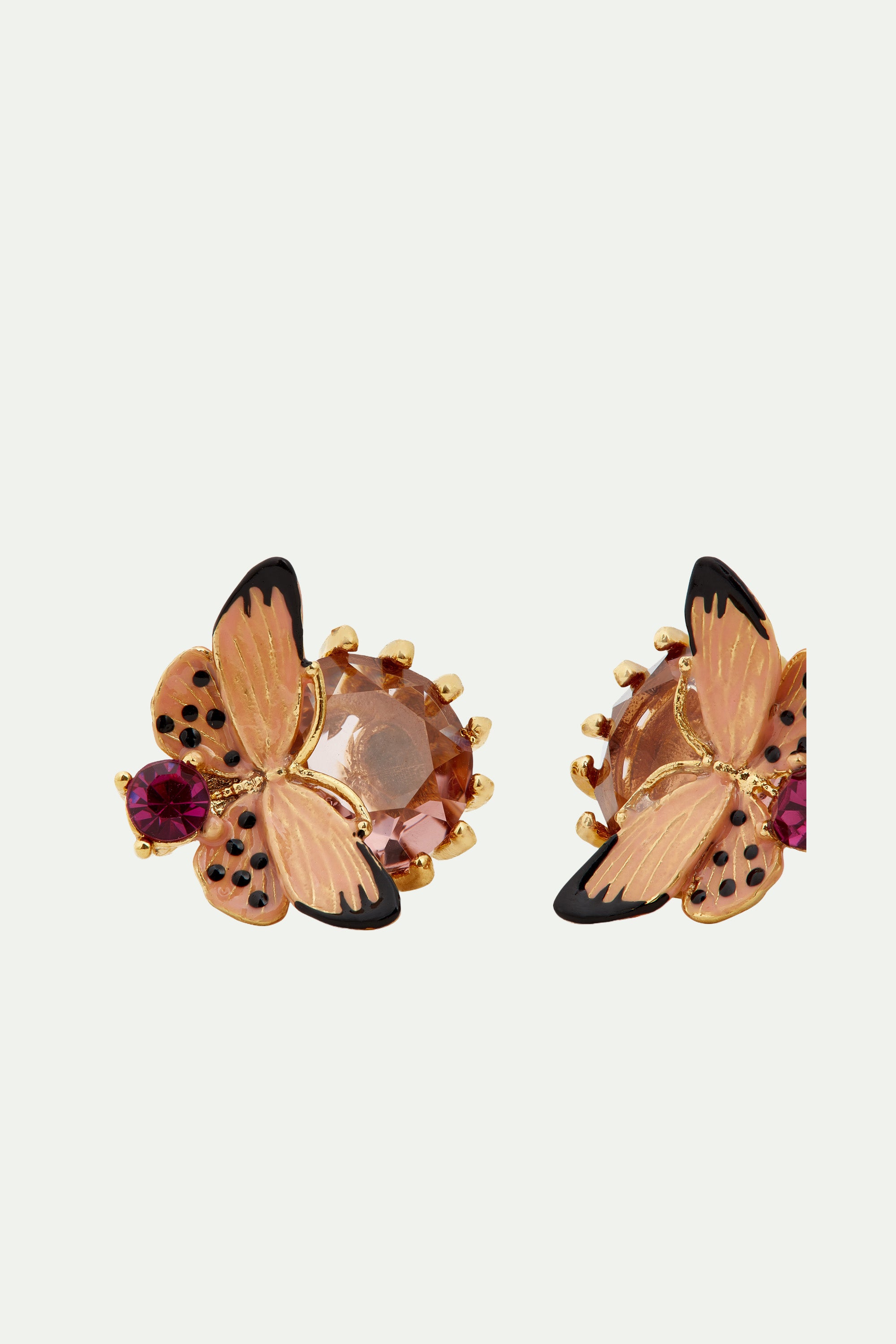 Butterfly and round stone post earrings