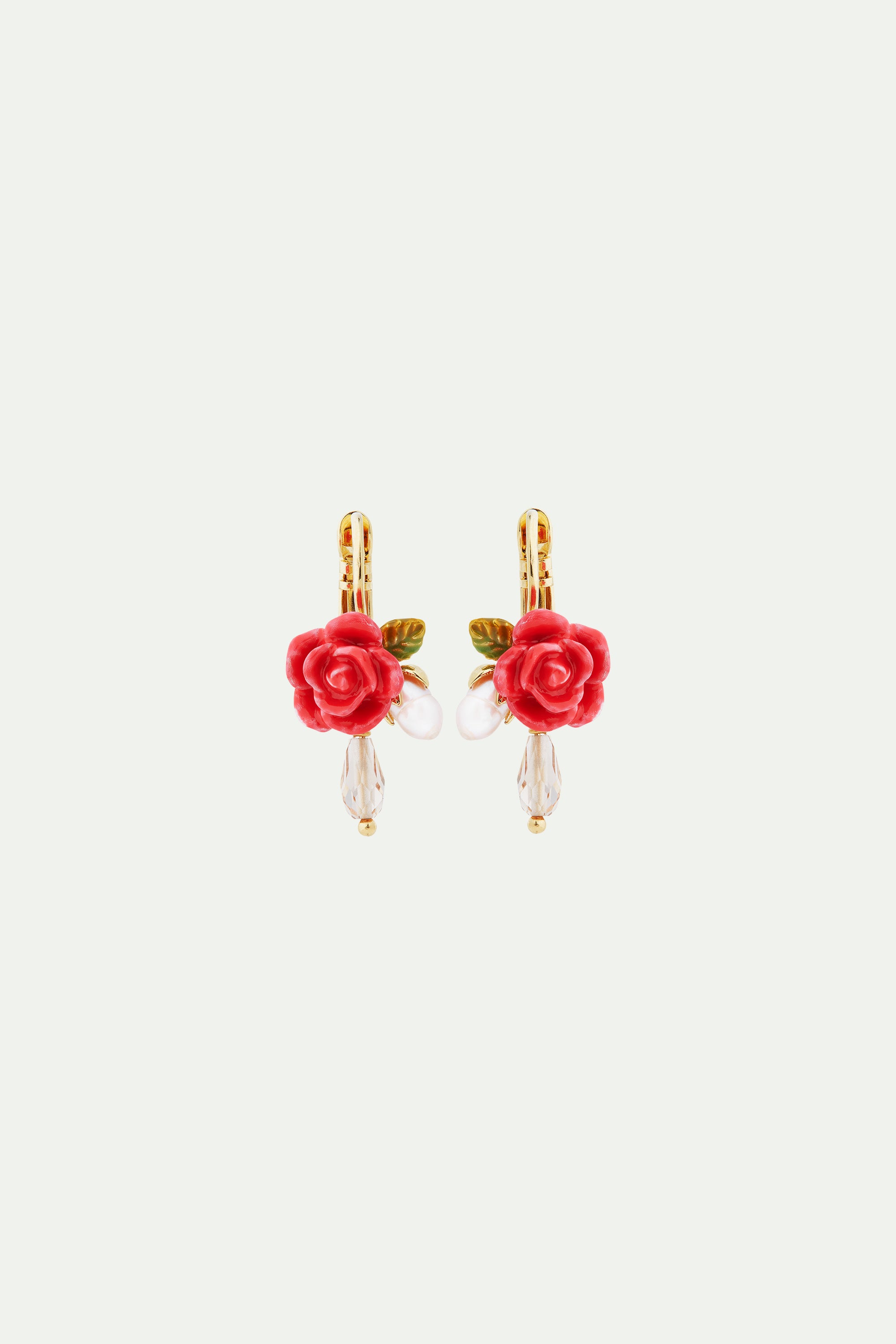 Rose, cultured pearl and glass drop sleeper earrings