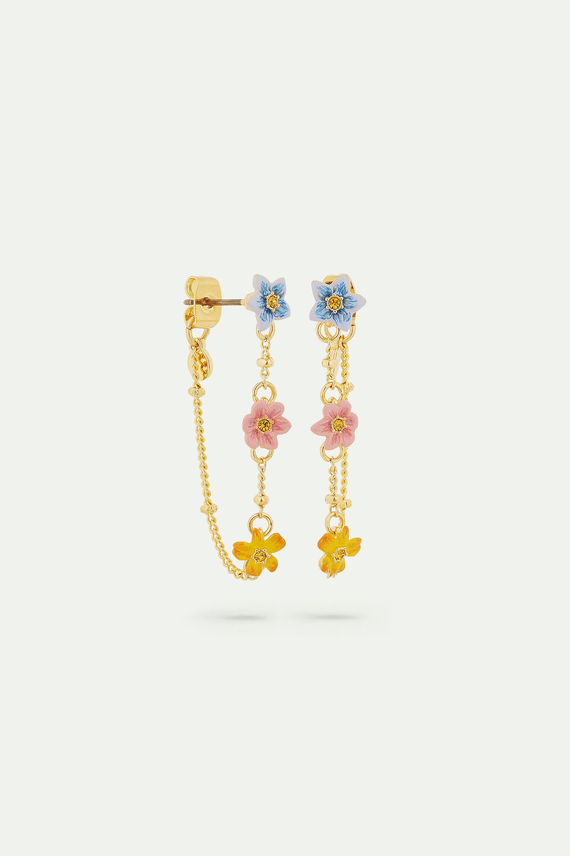 Dangle post earrings with 3 colourful jasmine flowers