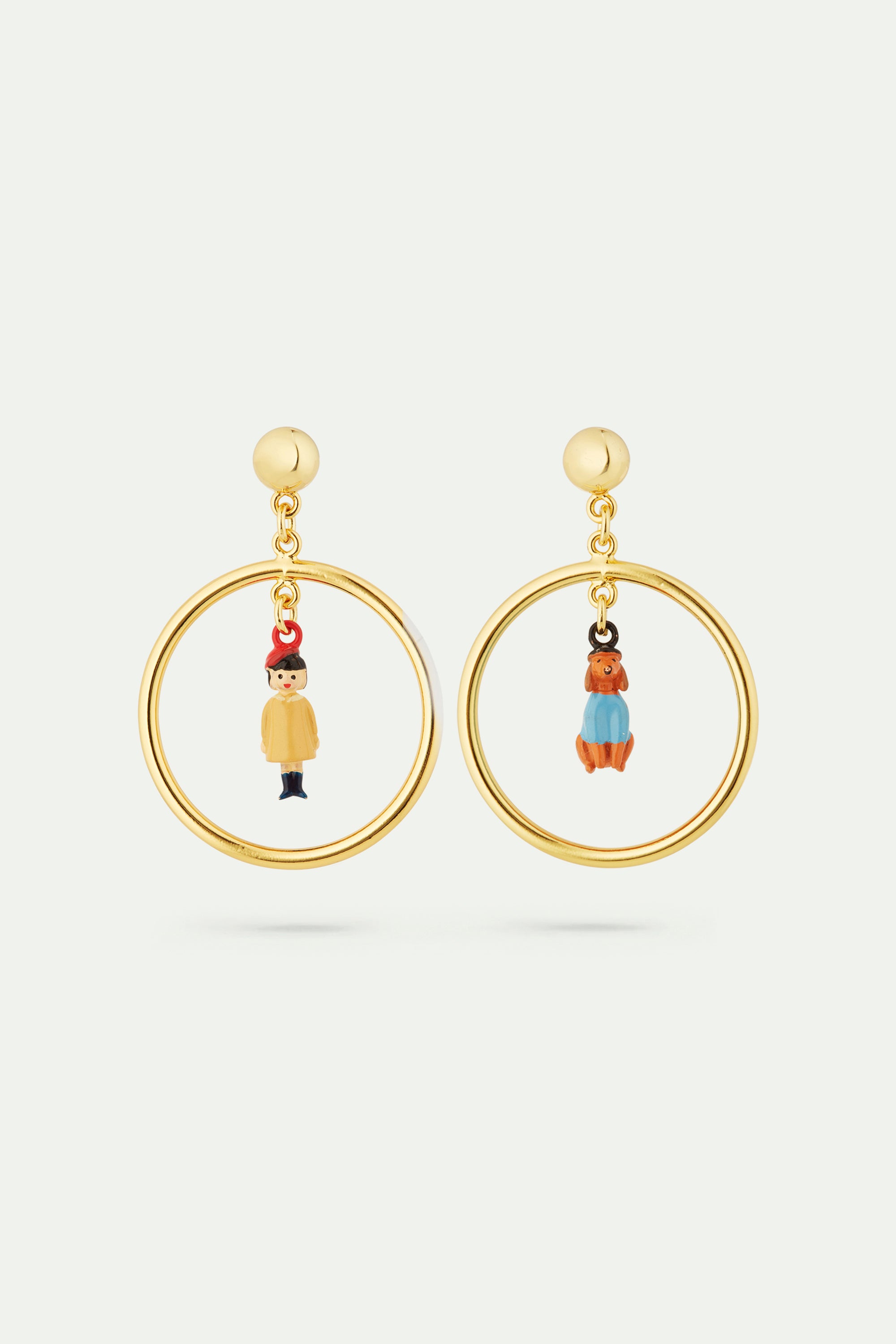 Asymmetrical little girl and dachshund earrings