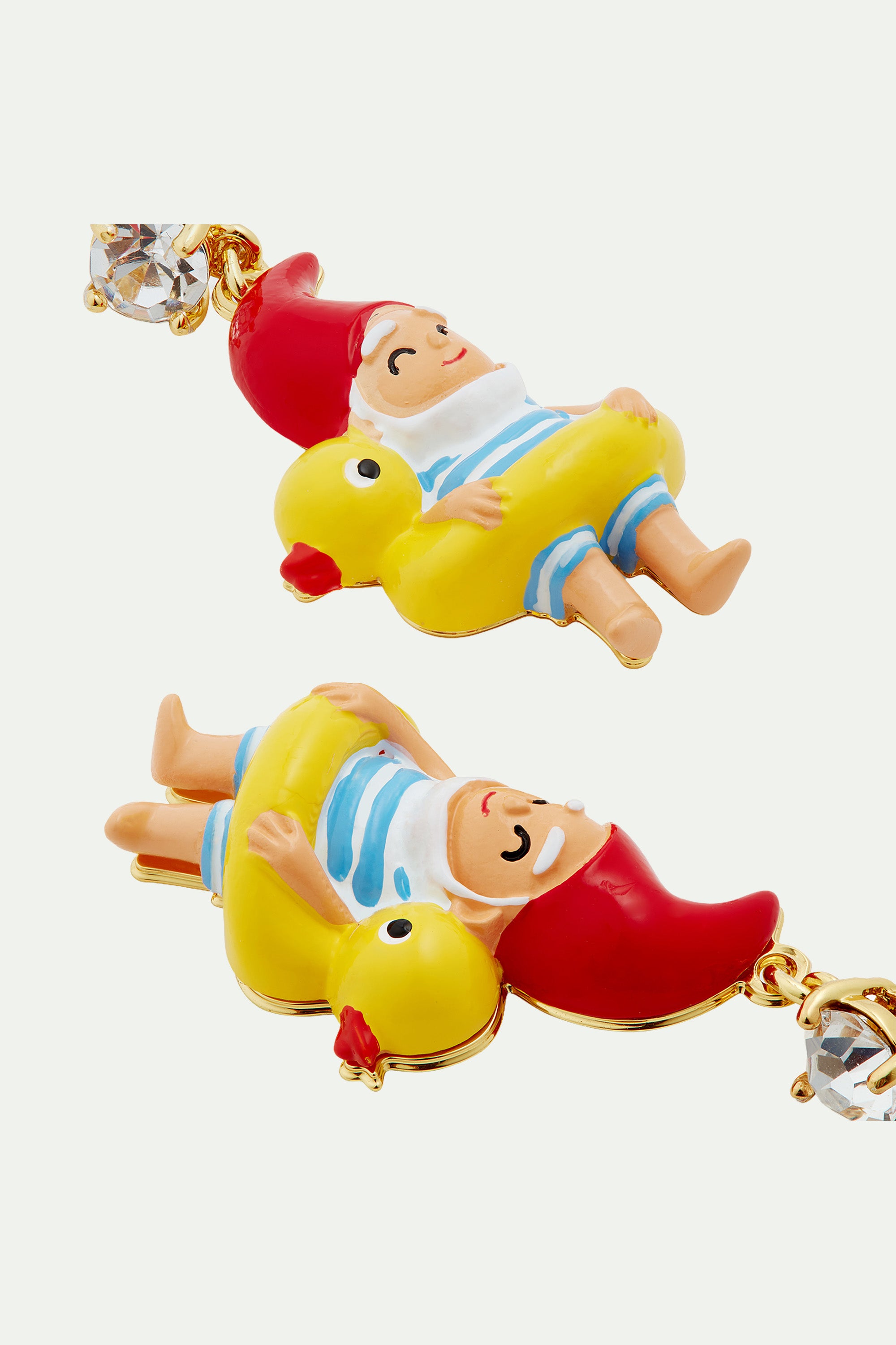 Garden gnome and inflatable duck ring post earrings
