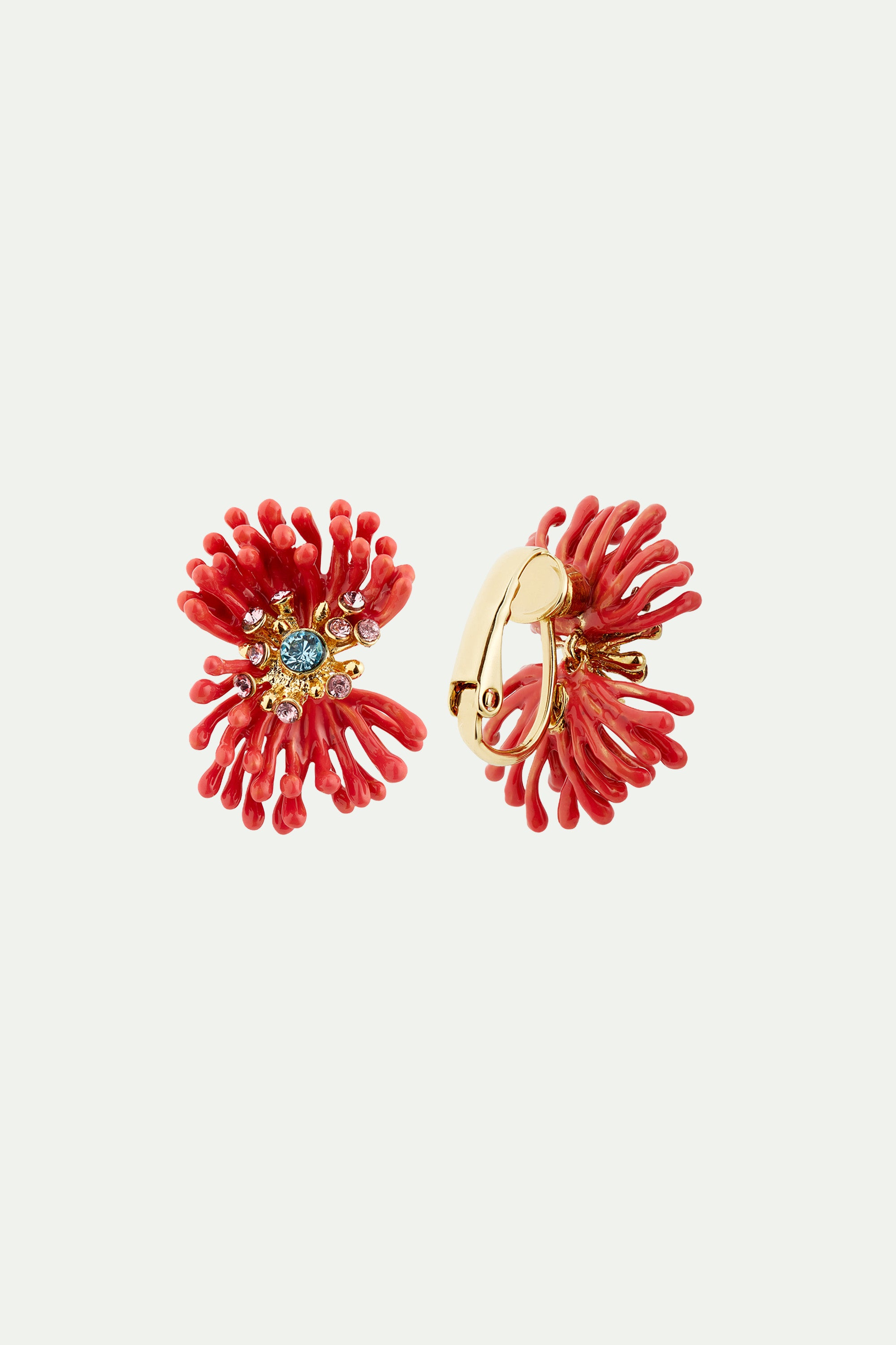 Pink anemone and colourful stone post earrings