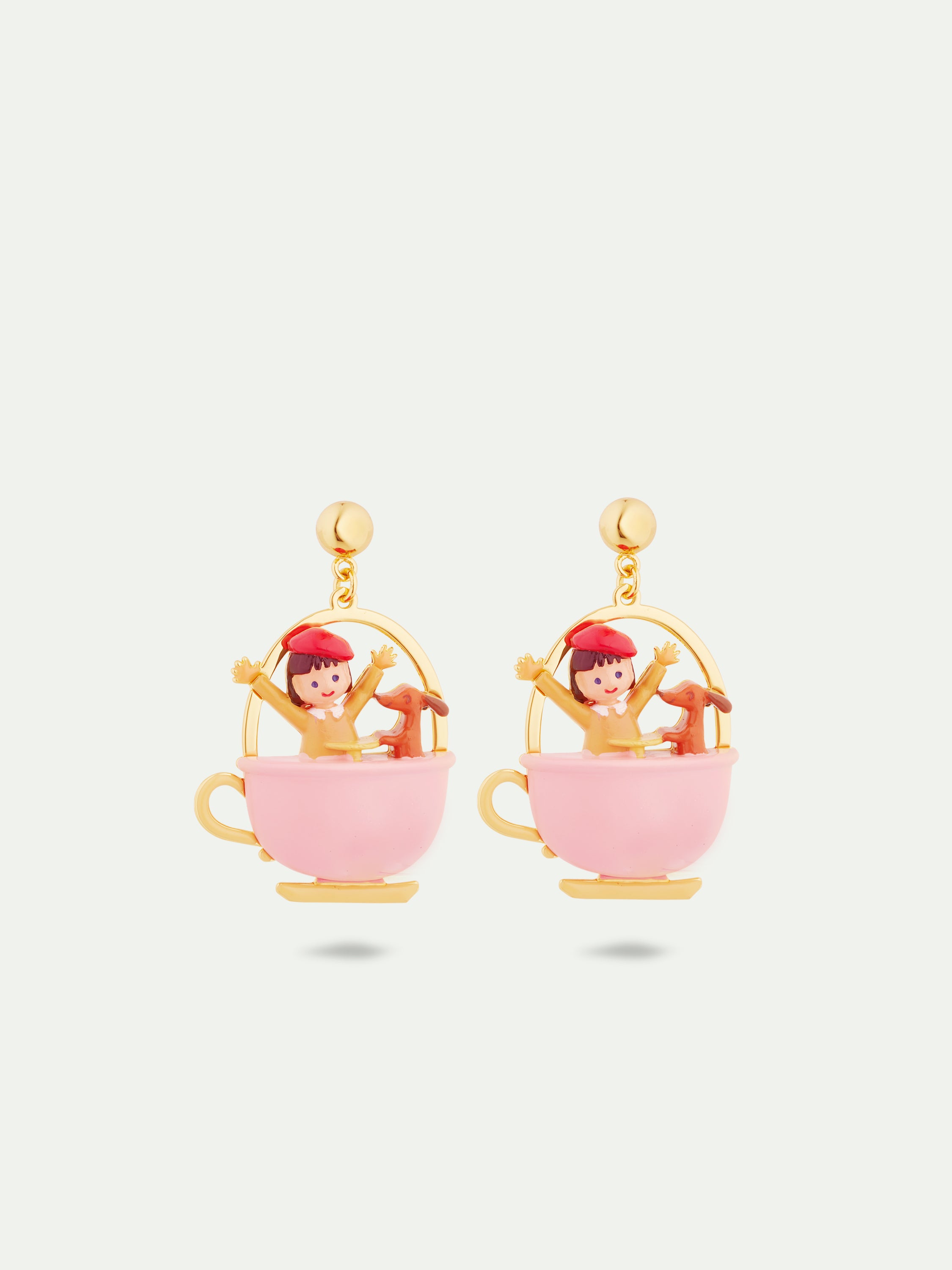 Little girl and dachshund on a merry-go-round earrings