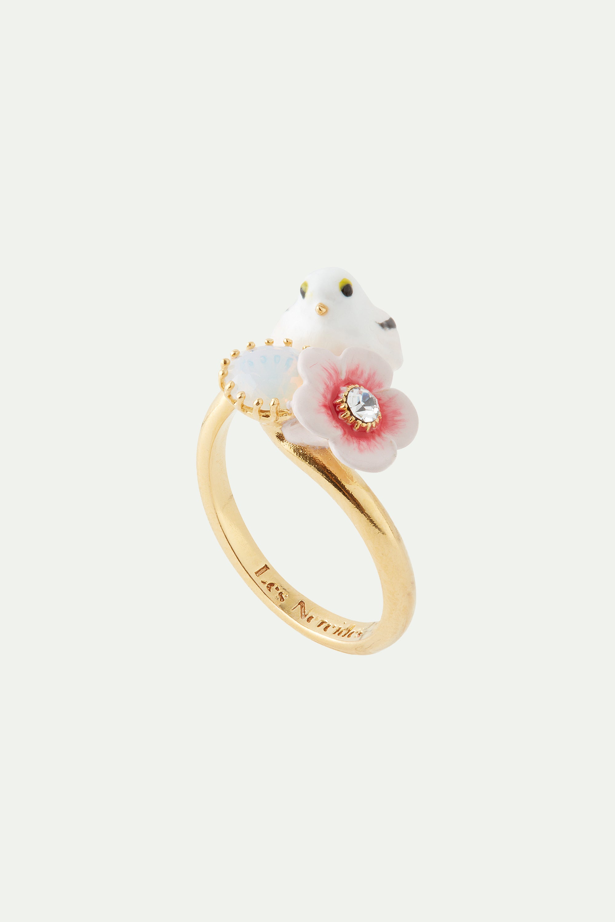 Bird and rose hip adjustable ring