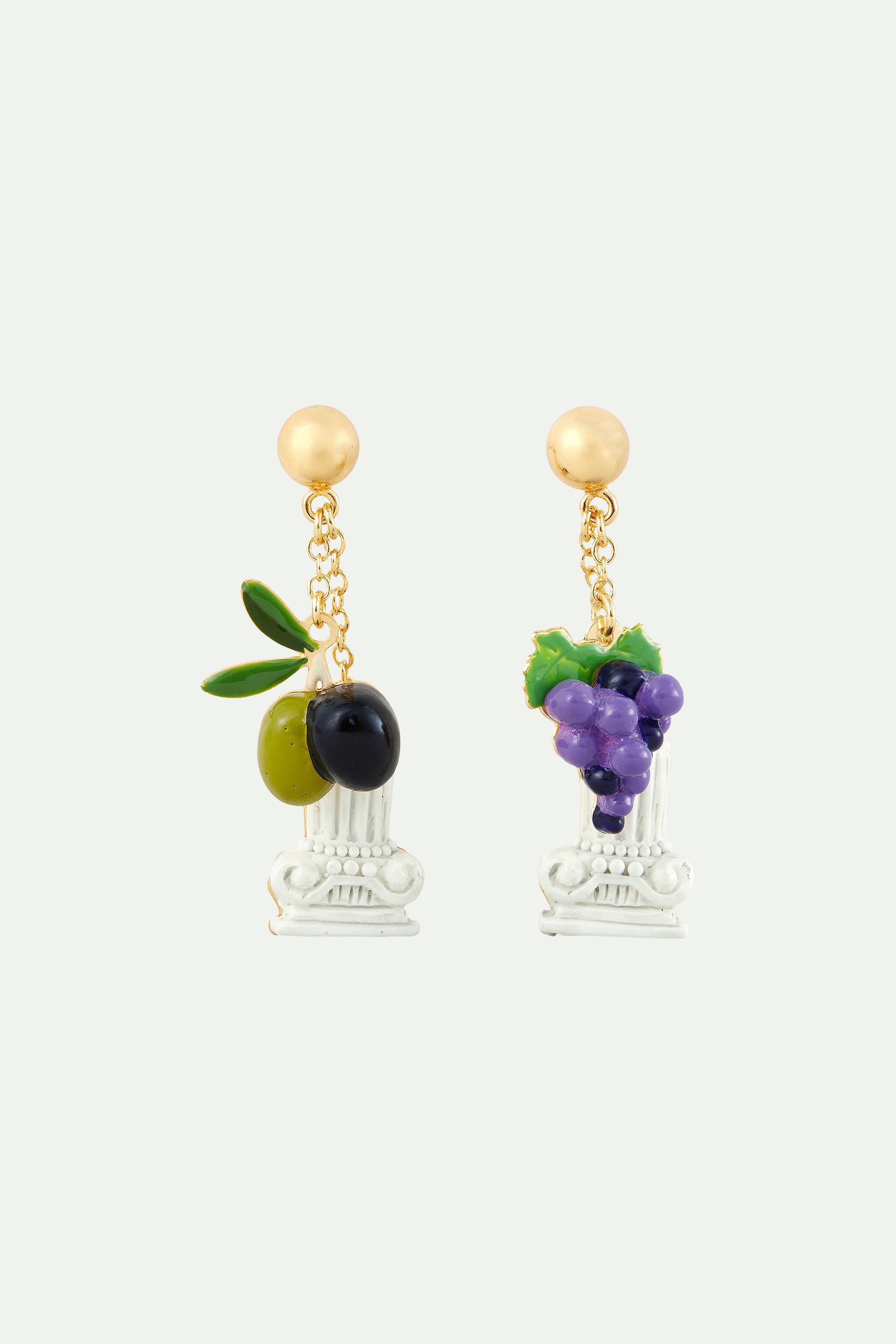 Column, grapes and olive clip-on earrings