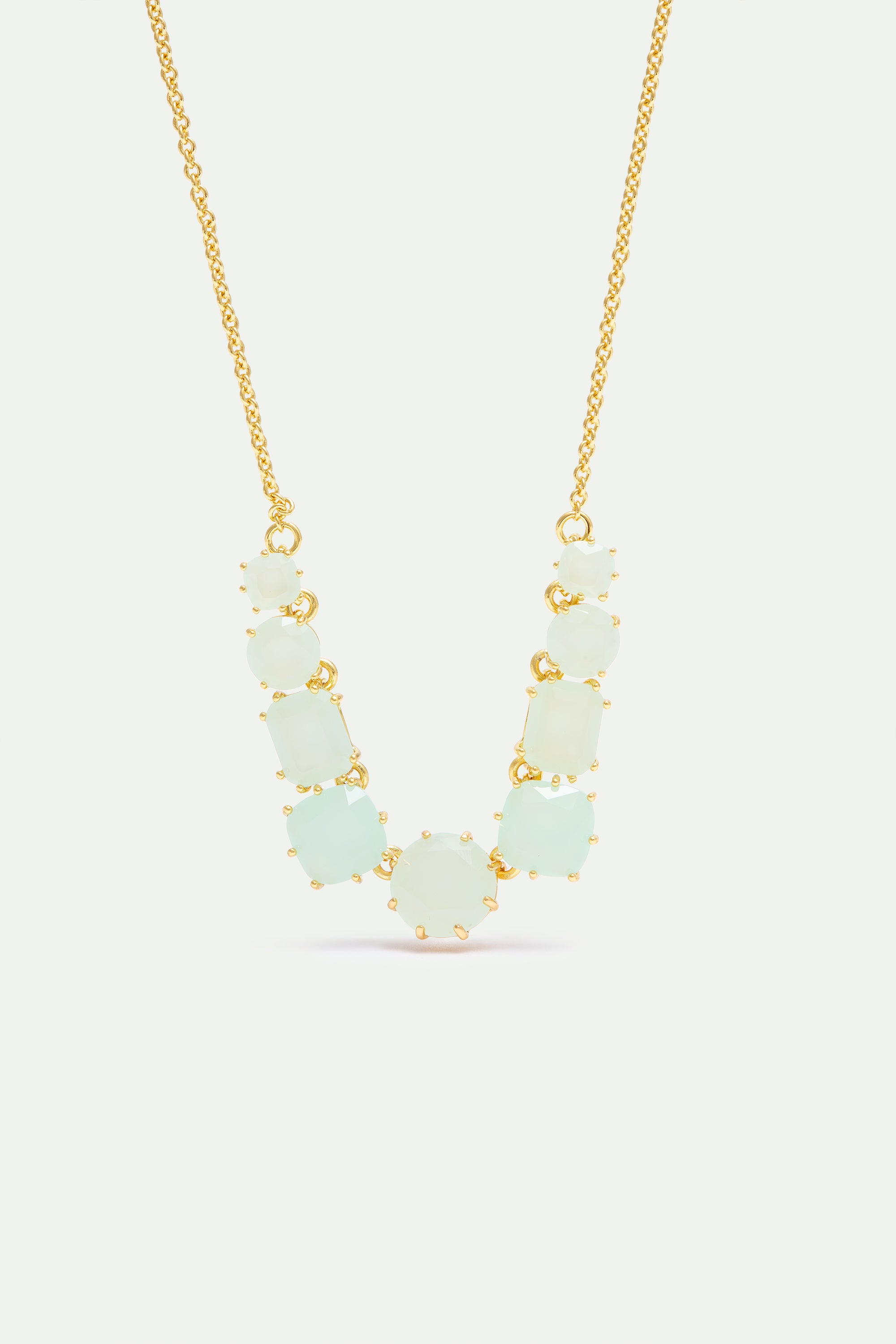 Fine Diamantine necklace with 9 sea green stones