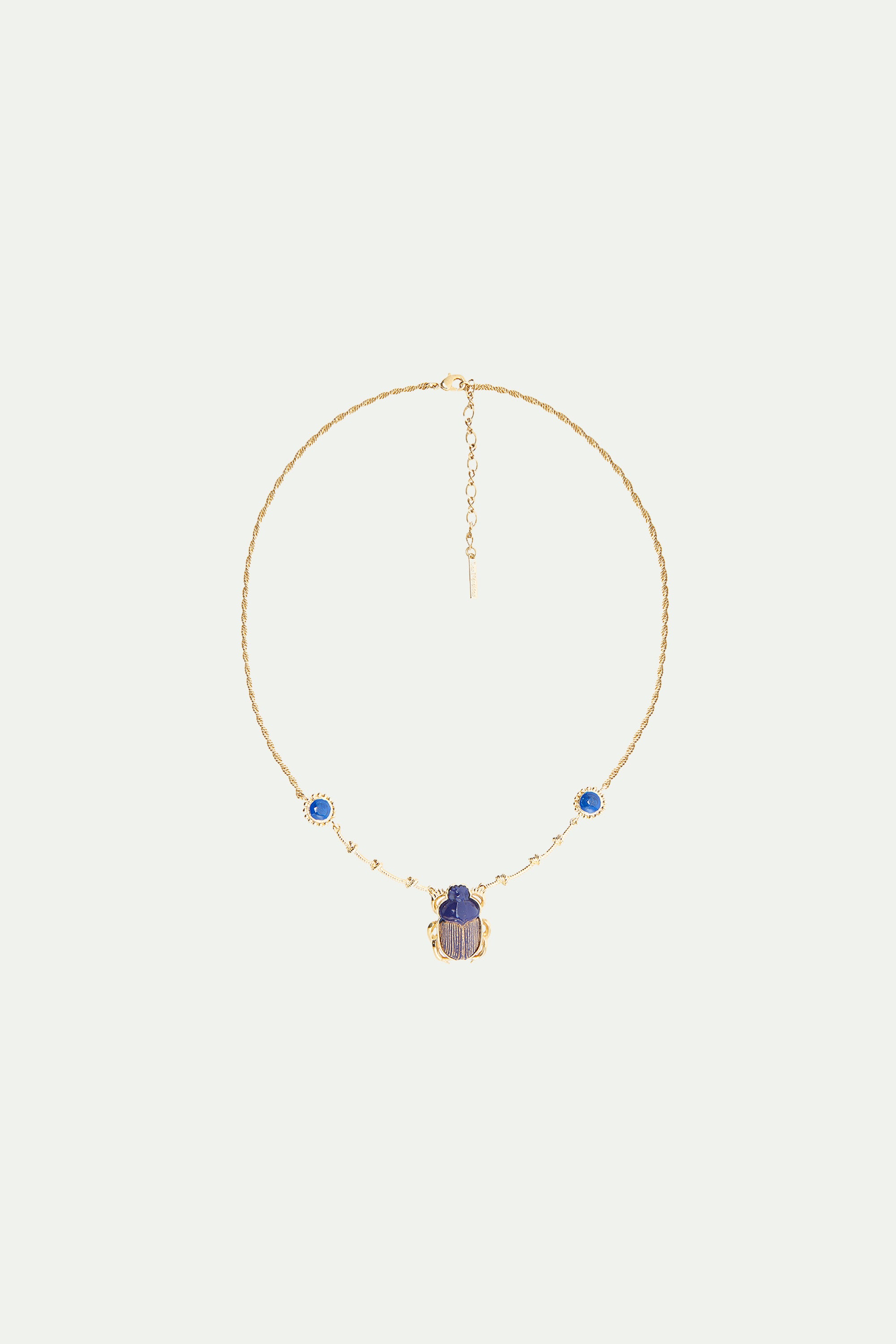 Sacred egyptian blue scarab beetle pendant necklace